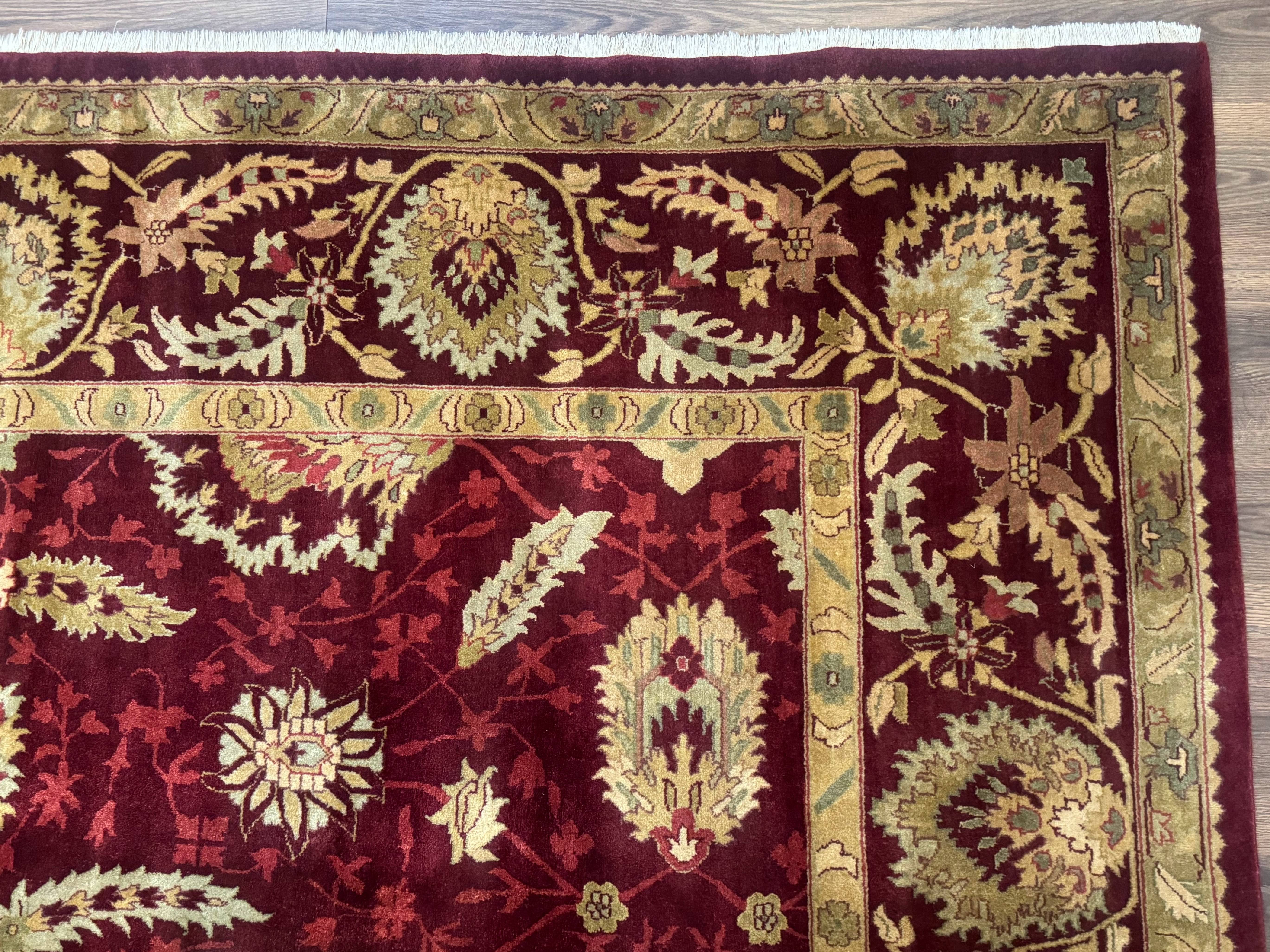 Indo Mahal Rug 9x12, Allover Pattern, Dark Red, Traditional Wool Area Rug - Jewel Rugs