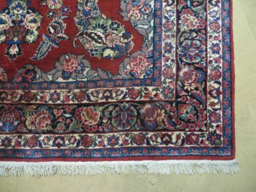 Antique Persian Qazvin Rug 6x9, Wool Hand-Knotted Oriental Carpet 6 x 9, Allover Floral Sarouk Design, 1940s Vintage Carpet, Red Navy Blue Cream - Jewel Rugs
