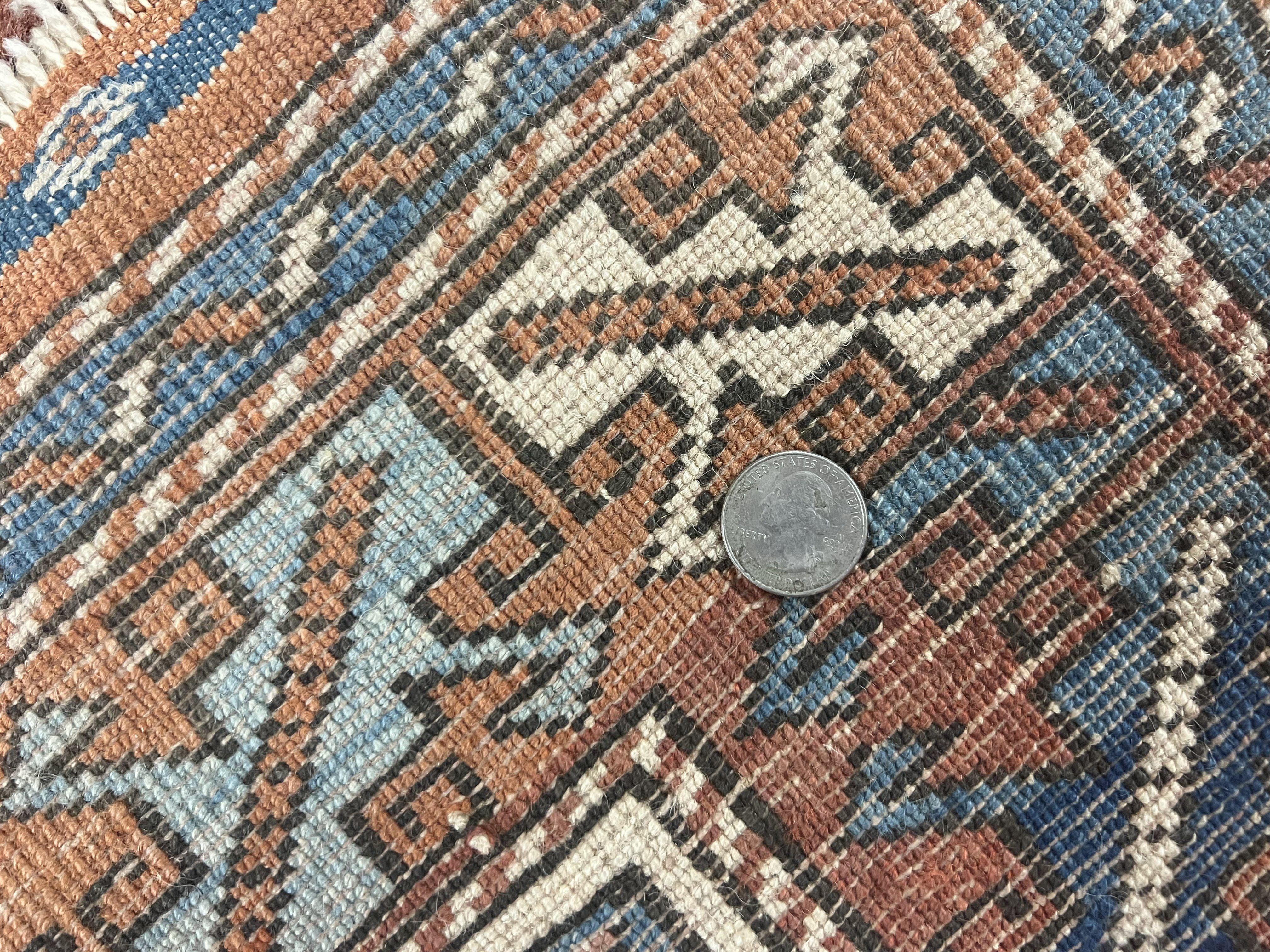 Turkish Kazak Rug 3x4, Wool Hand Knotted Handmade Vintage Carpet, Geometric Tribal Repeated Motif, Small 3 x 4 Antique Rug, Cream Red - Jewel Rugs