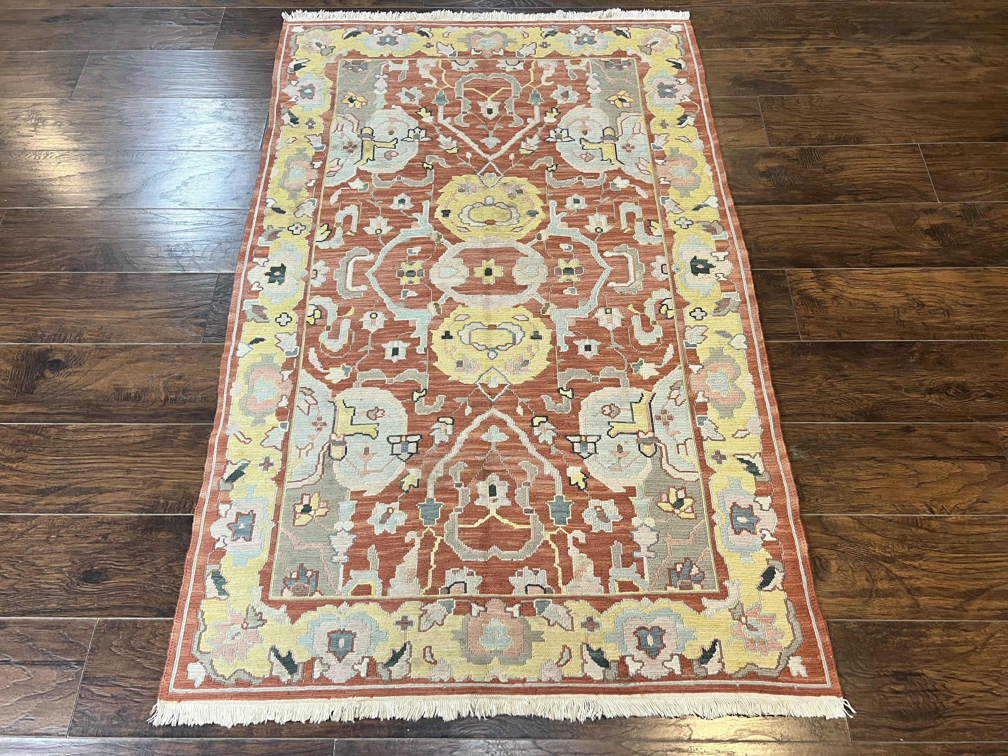 Turkish Flatweave Kilim Rug 4x6, Geometric Wool Handmade Carpet, Vintage - Jewel Rugs