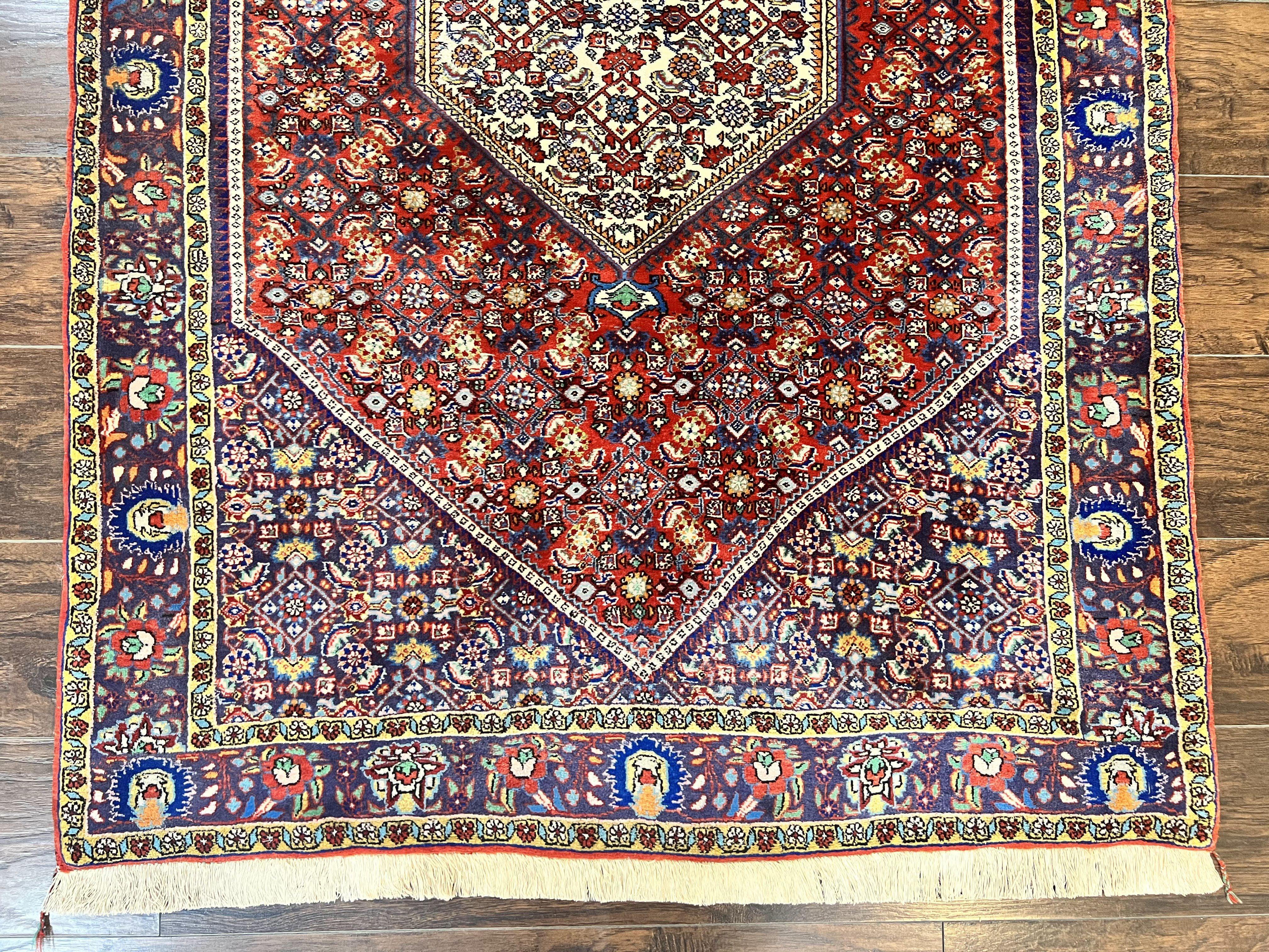 Persian Bidjar Rug 4x6, Handmade Oriental Carpet, Fine Weave, Herati Mahi Pattern, Vintage, Red, 300 KPSI - Jewel Rugs