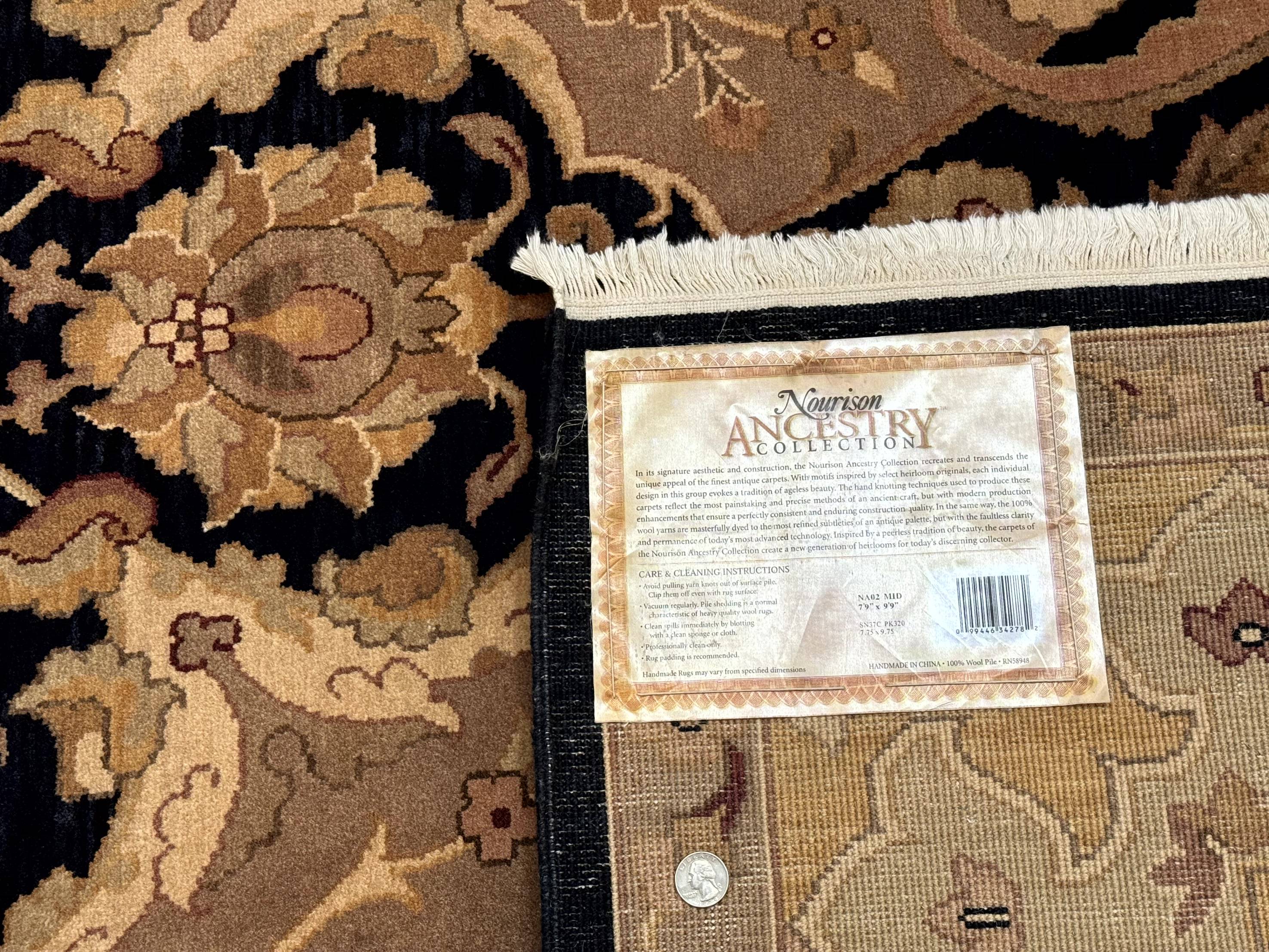 Handmade Wool Rug 8x10, Black & Dark Beige, Nourison, Traditional Rug - Jewel Rugs