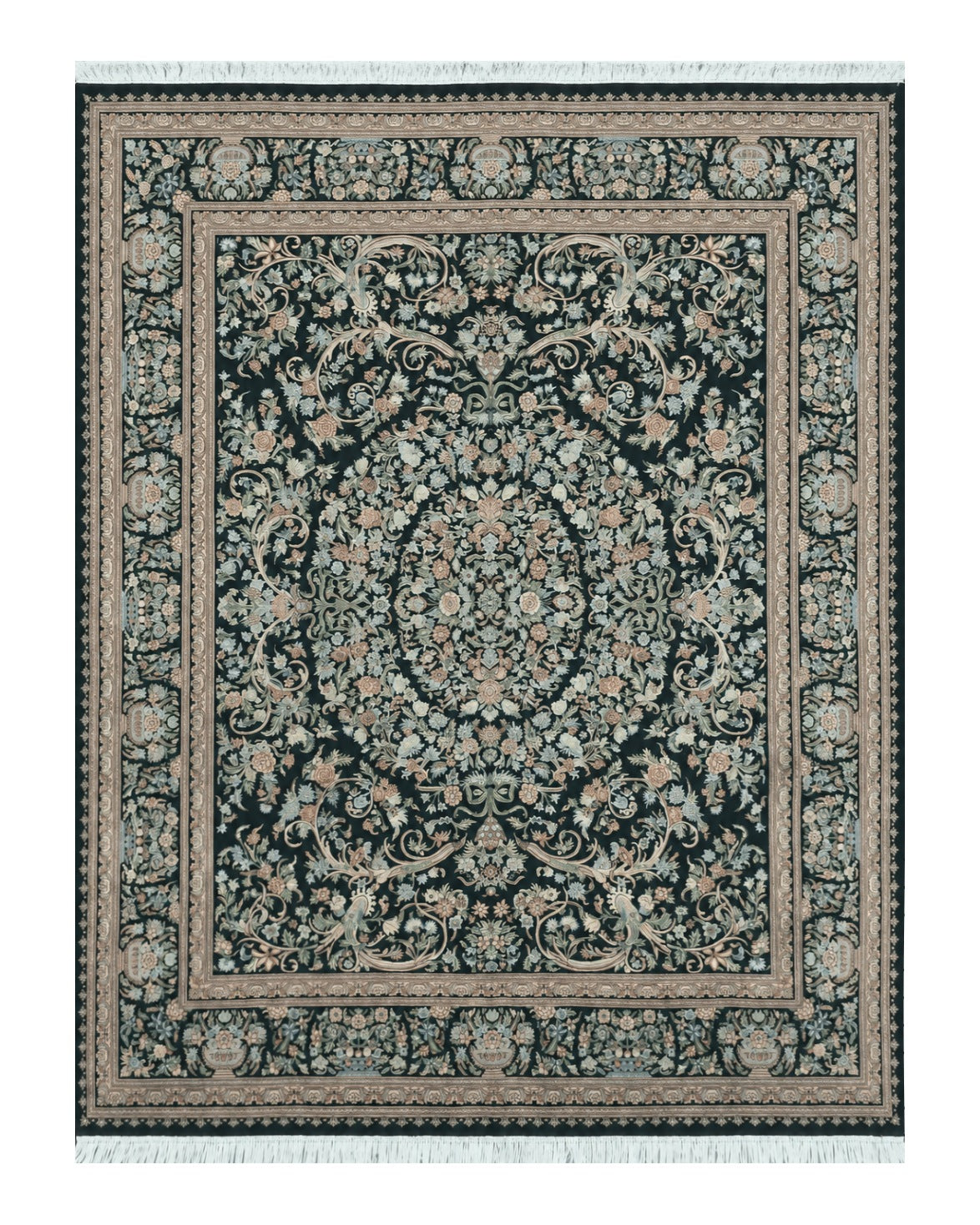 Black Pak Persian Floral Rug 8x10, Finely Hand Knotted Pakistan 8' 1" x 10' 4" - 2604J016