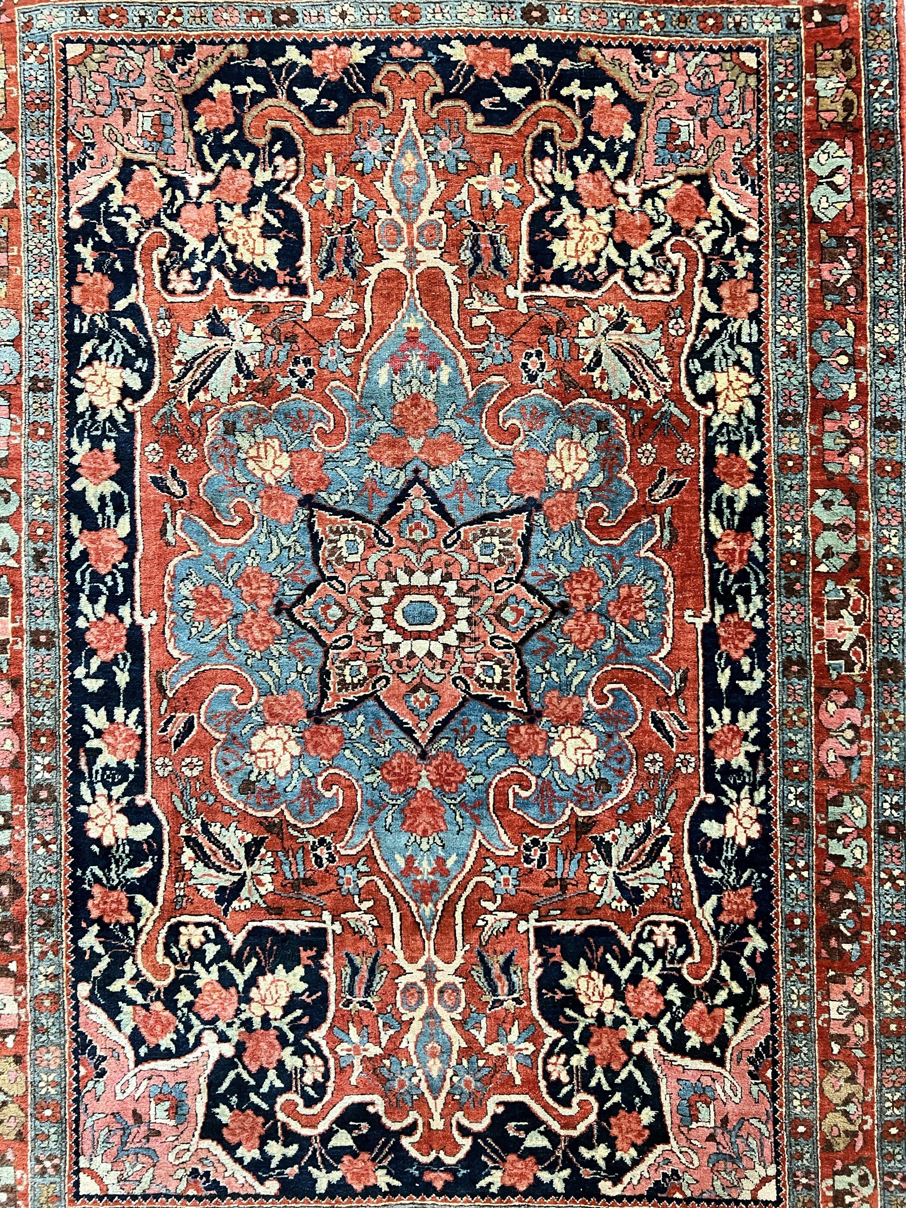 Antique Persian Bidjar Rug 4x5, Red and Blue, Hand Knotted Wool Carpet - Jewel Rugs