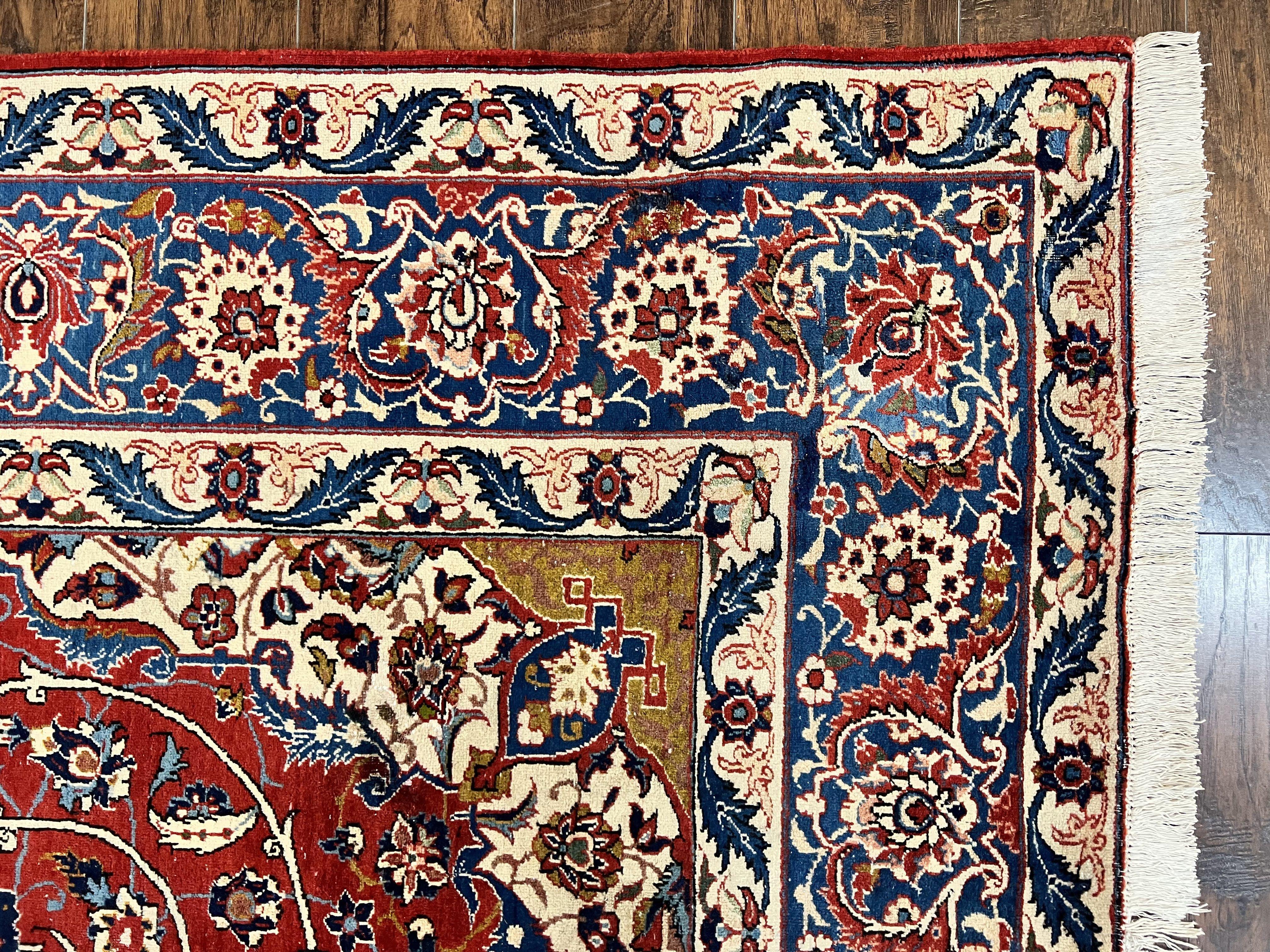Red Persian Isfahan Rug 7x10 - Antique, Floral Medallion - Jewel Rugs