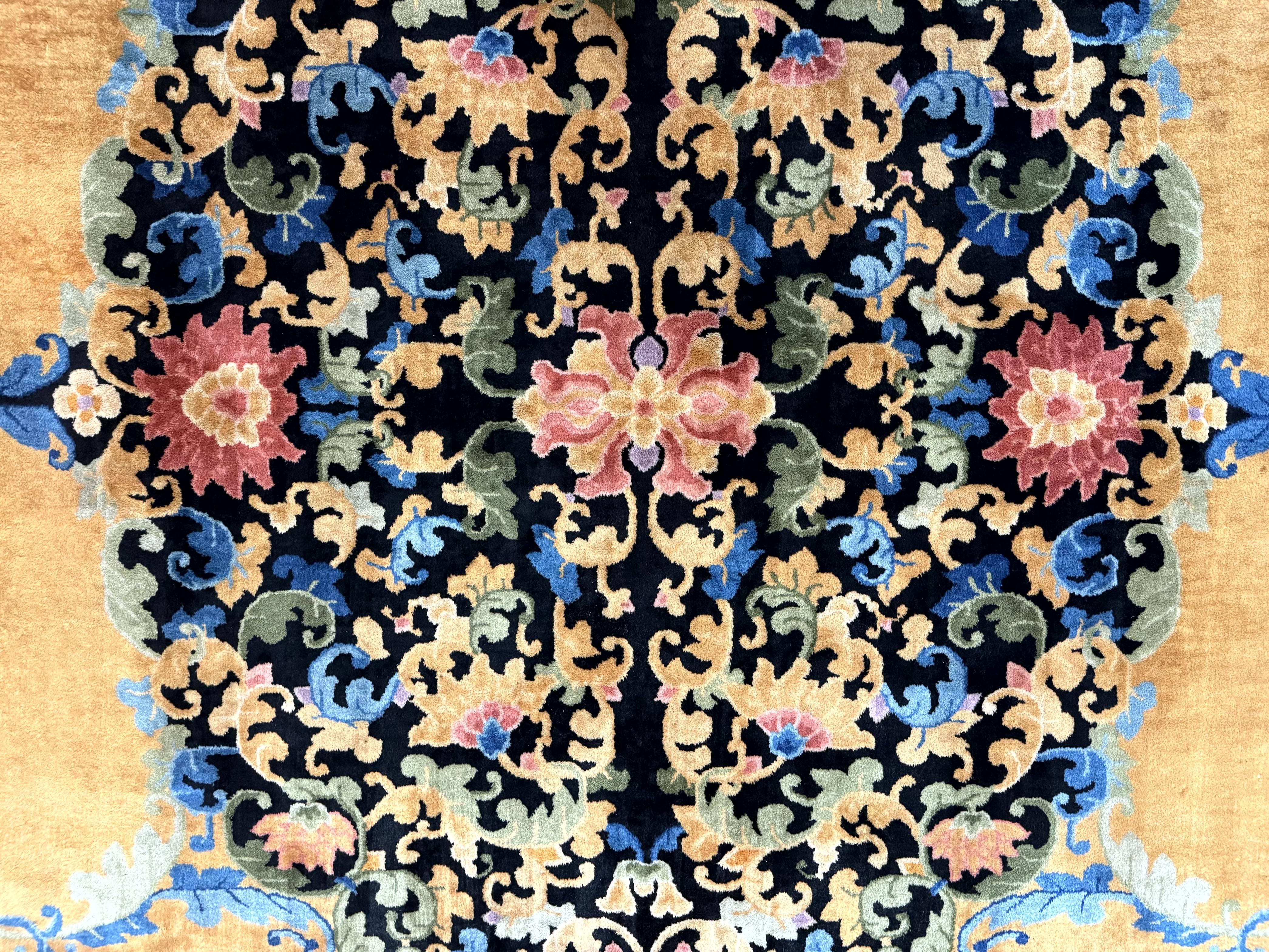 Antique Chinese Peking Rug 12.6 x 14.9, Palace Size Asian Oriental Carpet, Art Deco Rug, Rare - Jewel Rugs