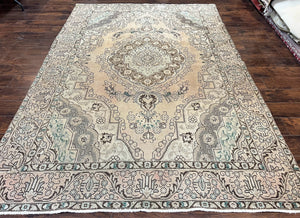 Antique Persian Tabriz Rug 8x11, Vintage Rug for Modern Home, Floral Medallion, Even Low Pile, Persian Carpet, Room Sized Hand-Knotted Rug 8 x 11