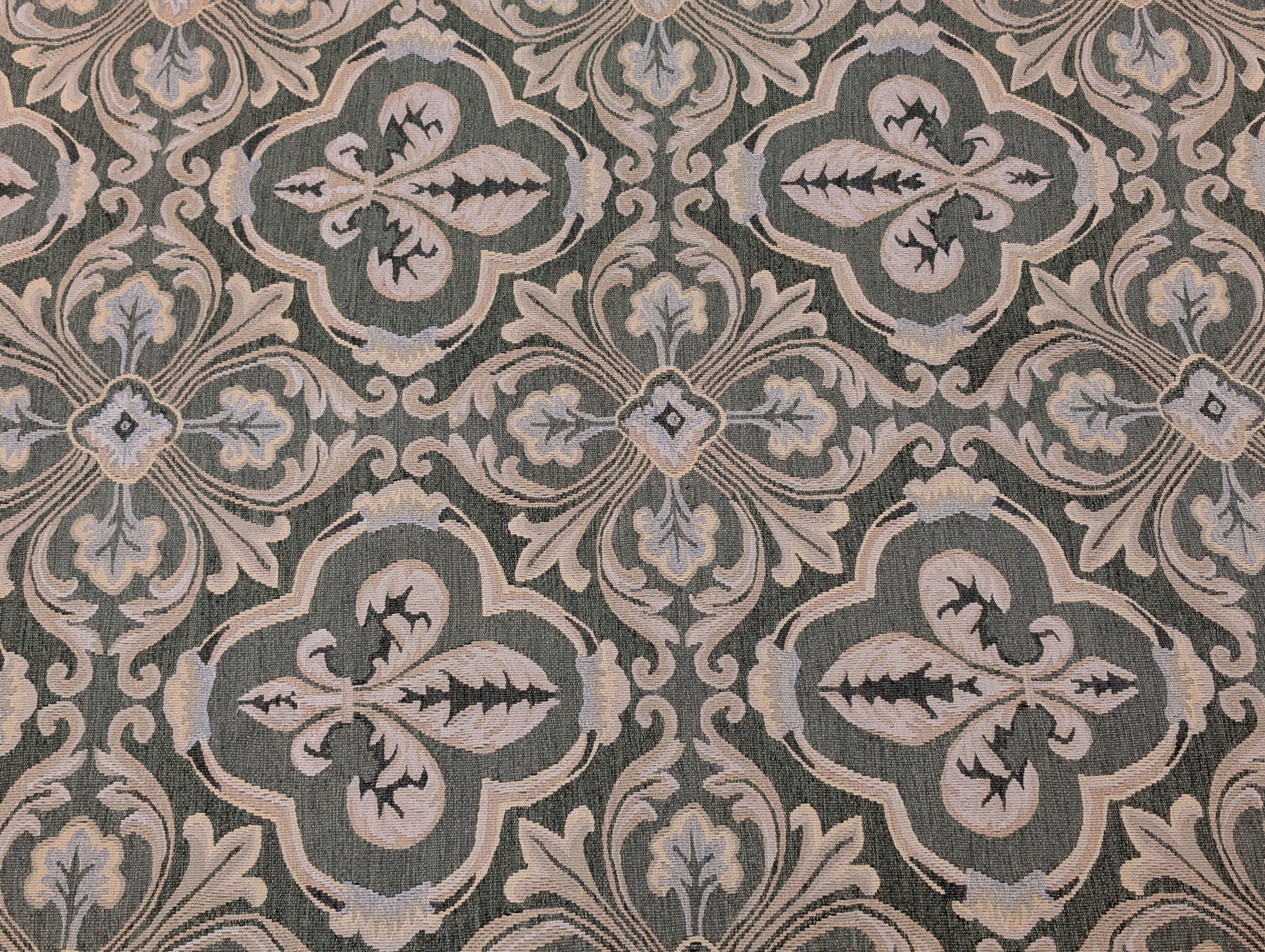 Green Aubusson Rug 9x12, European Design, Wool - Jewel Rugs