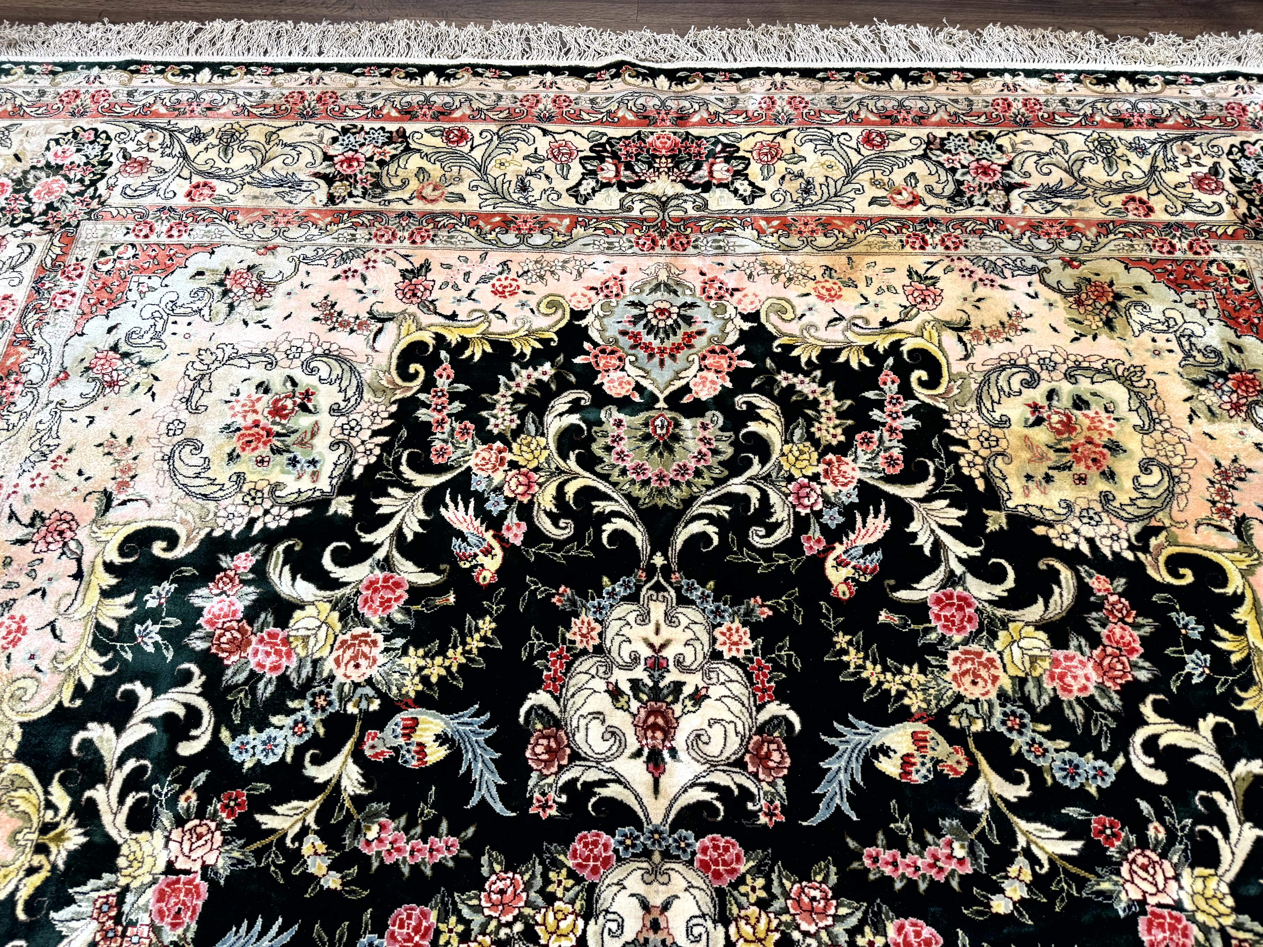 Silk Indian Kashmiri Rug 9x12, Vintage Hand Knotted Carpet - Jewel Rugs