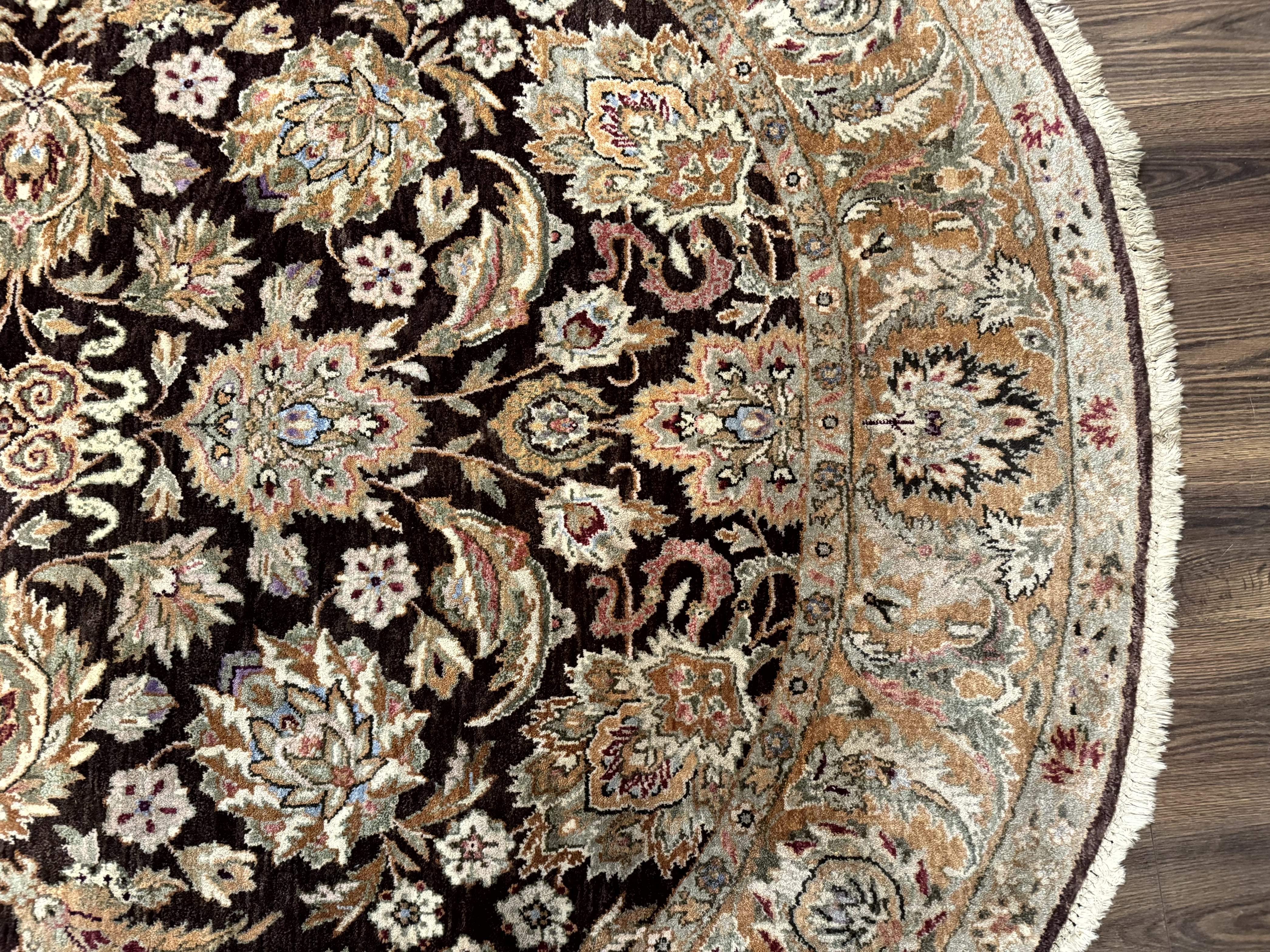 Round Indo Persian Rug 8x8, Mahal Sultanabad Traditional Wool Oriental Carpet, 8ft Round, Eggplant-Brown, Floral - Jewel Rugs