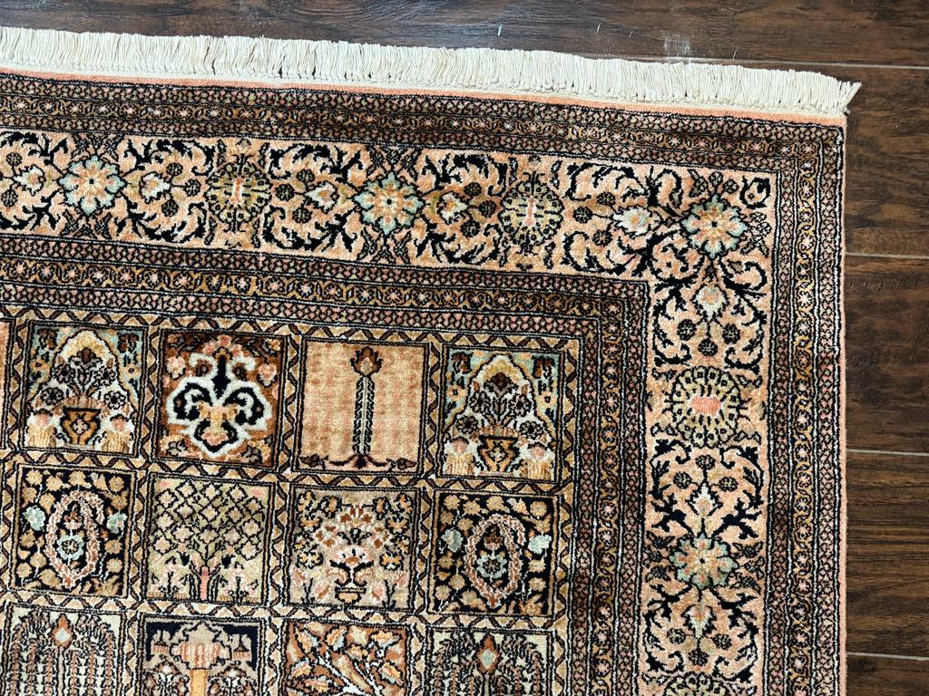 Indian Kashmiri Silk Rug 4x6, Panel Design, Multicolor, Fine - Jewel Rugs