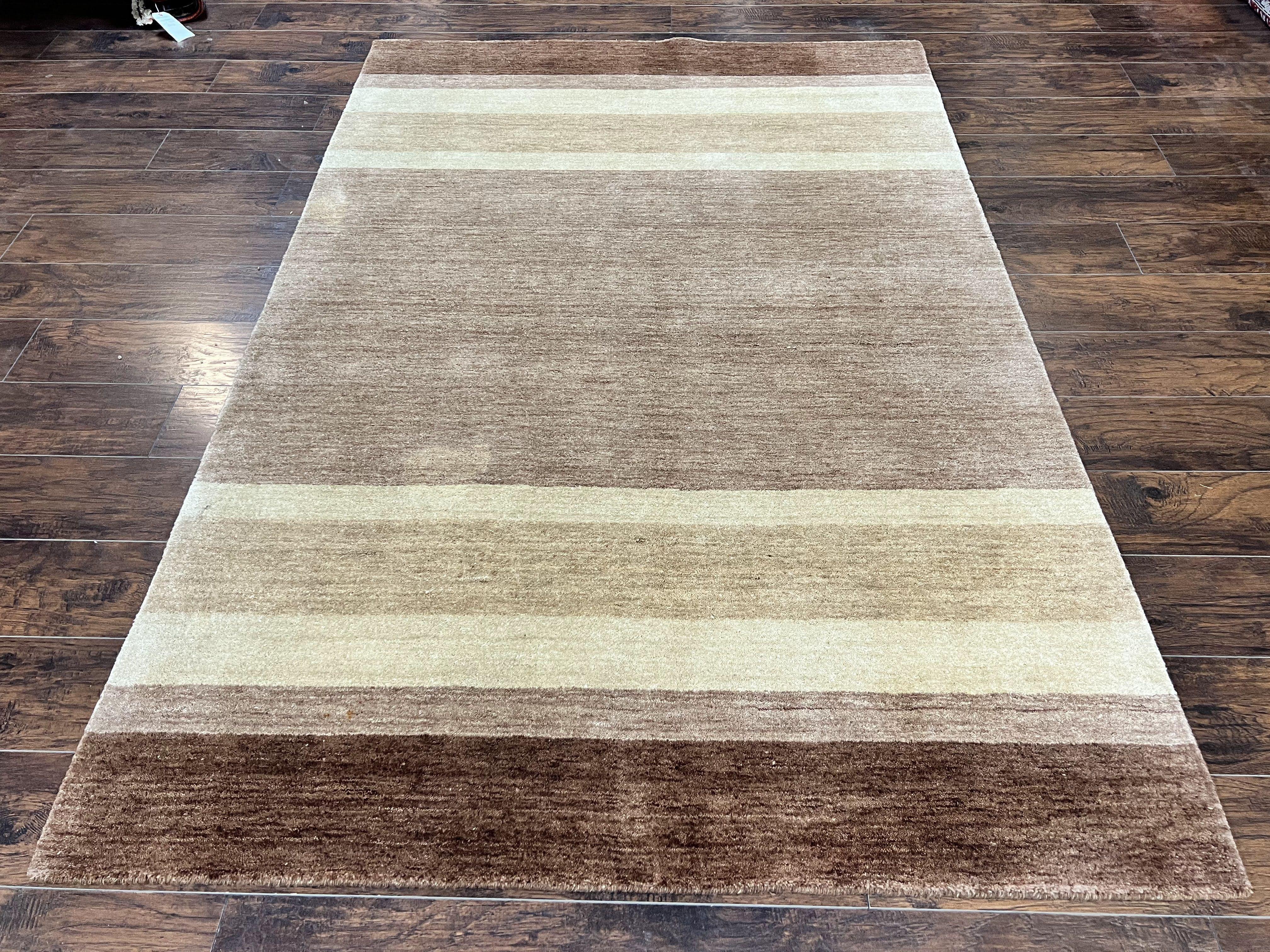 Indo Gabbeh Rug 5x8, Contemporary Wool Stripped Modern Area Rug, Hand Knotted Medium Sized Carpet - Jewel Rugs