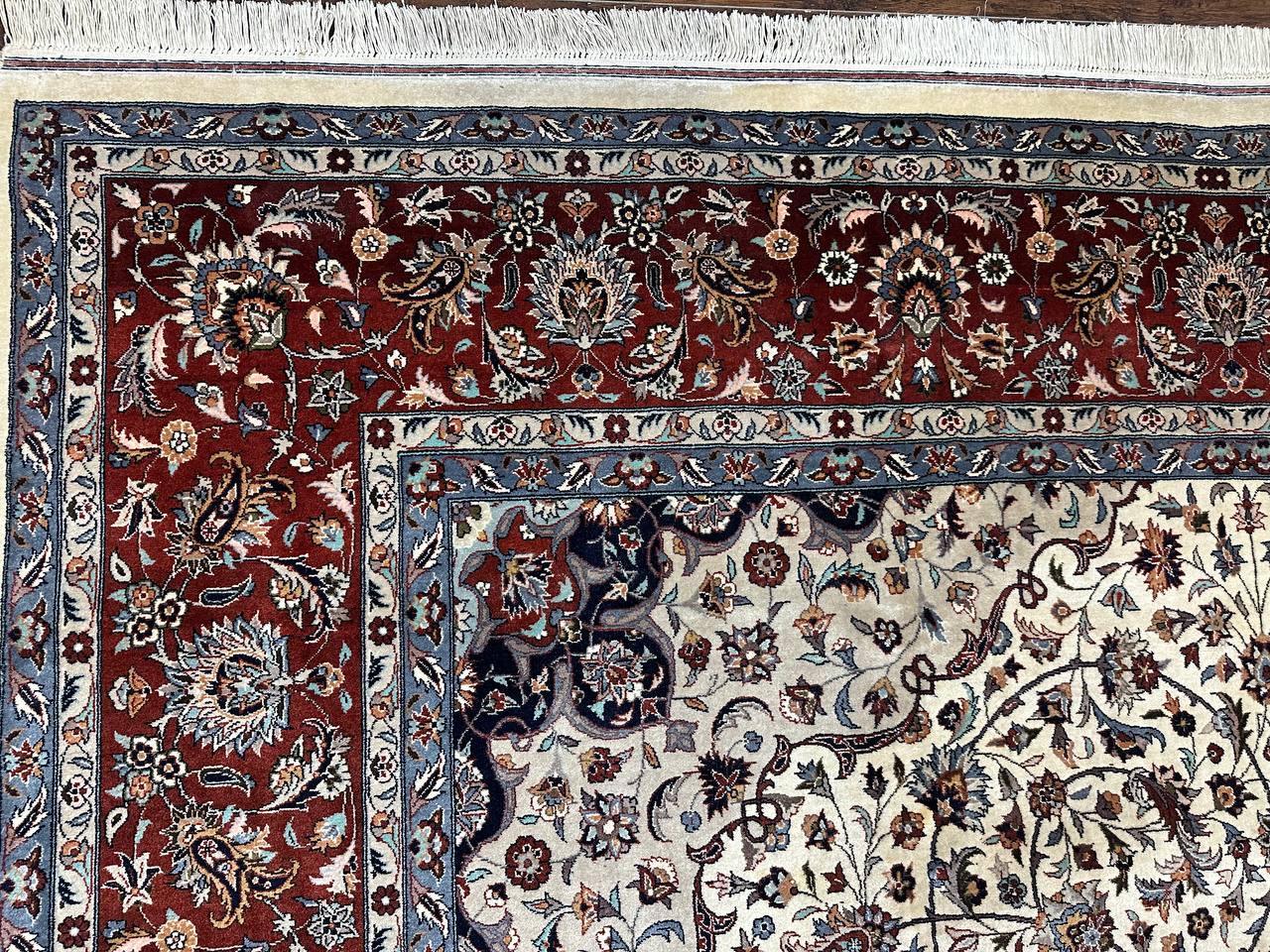 Sino Persian Rug 9x12, Vintage Wool Oriental Carpet, Floral Medallion, Wool Rug, Cream and Maroon - Jewel Rugs