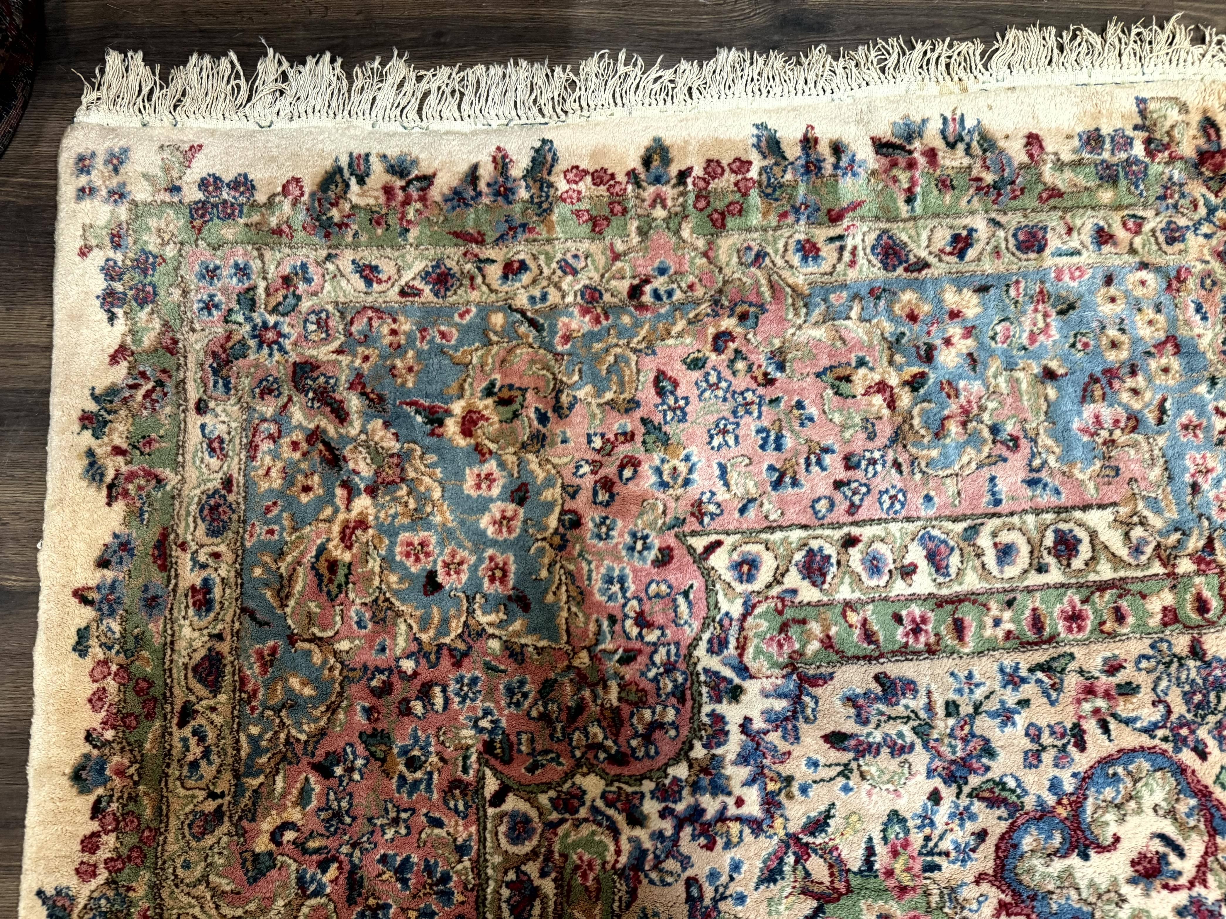 Palace Size Persian Kerman Rug 11x20 ft, Very Fine 340 KPSI, Vintage Oversized Wool Handmade Large Persian Carpet, Beige Light Blue Pink - Jewel Rugs