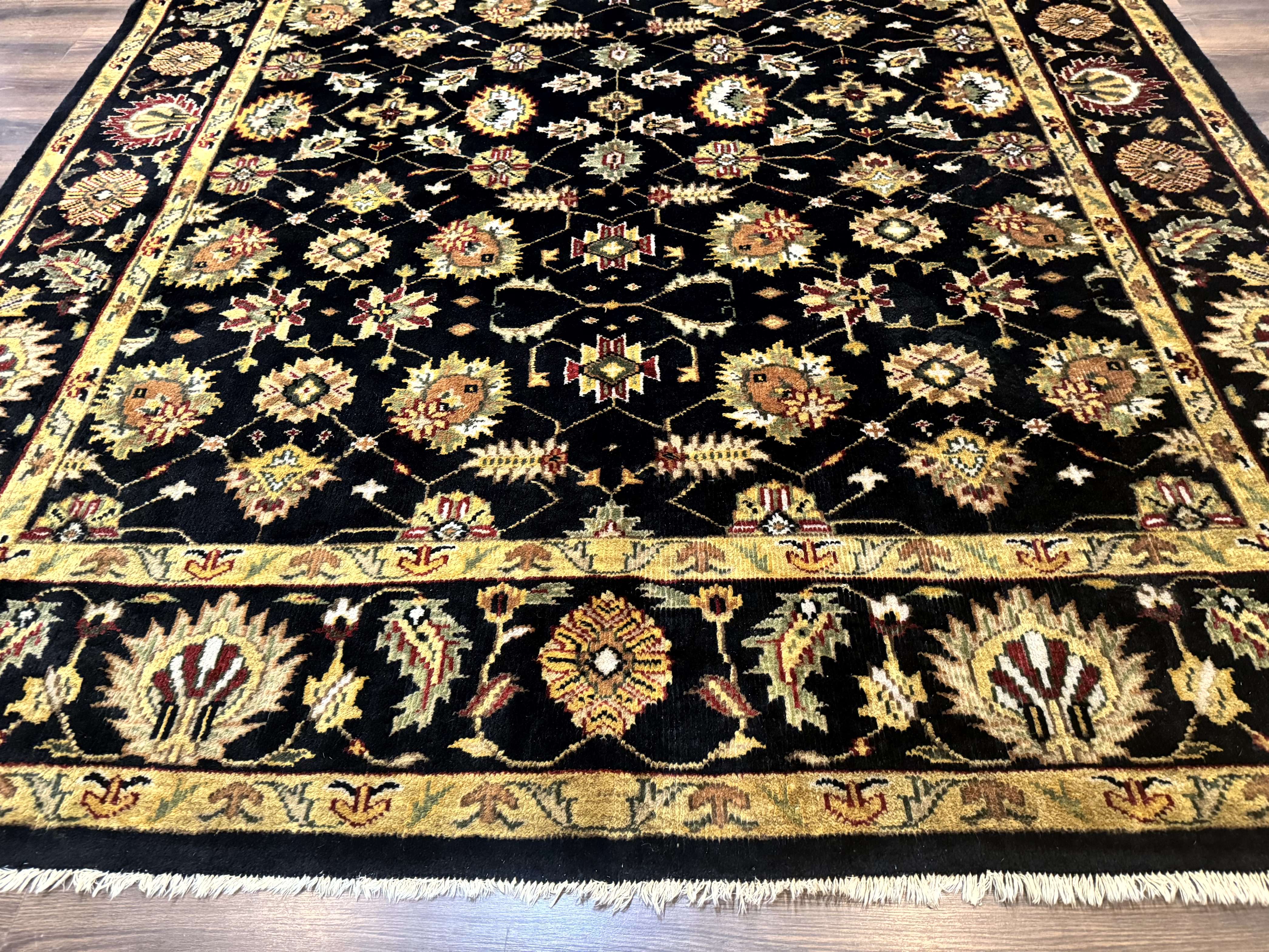 Indo Persian Mahal Rug 8x10, Black and Gold, Wool Hand Knotted Oriental Carpet - Jewel Rugs