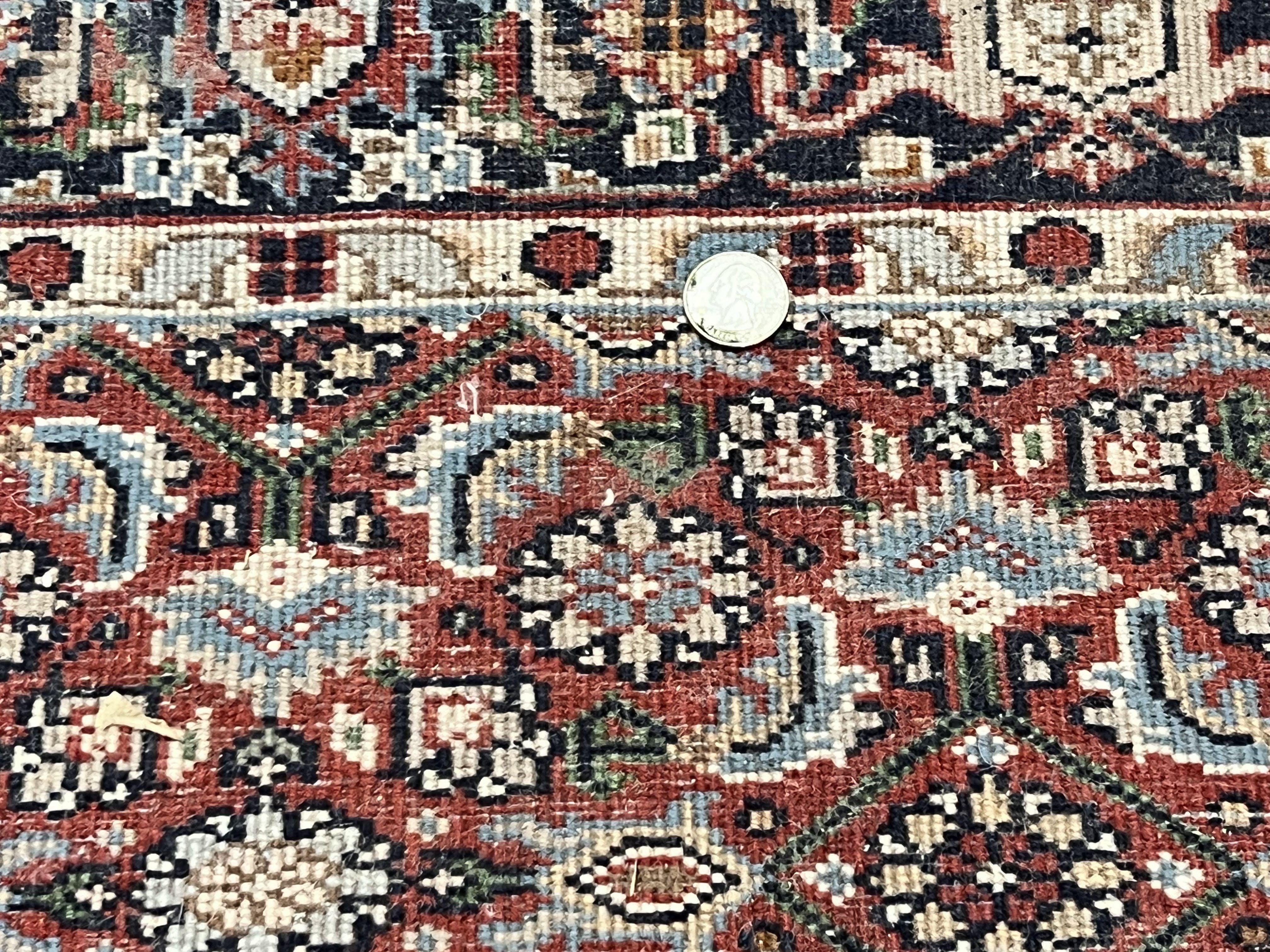 Indo Persian Rug 3x5, Red and Navy Blue, Wool Vintage Handmade Small Carpet 3 x 5 ft, Herati Pattern, Bidjar Rug - Jewel Rugs