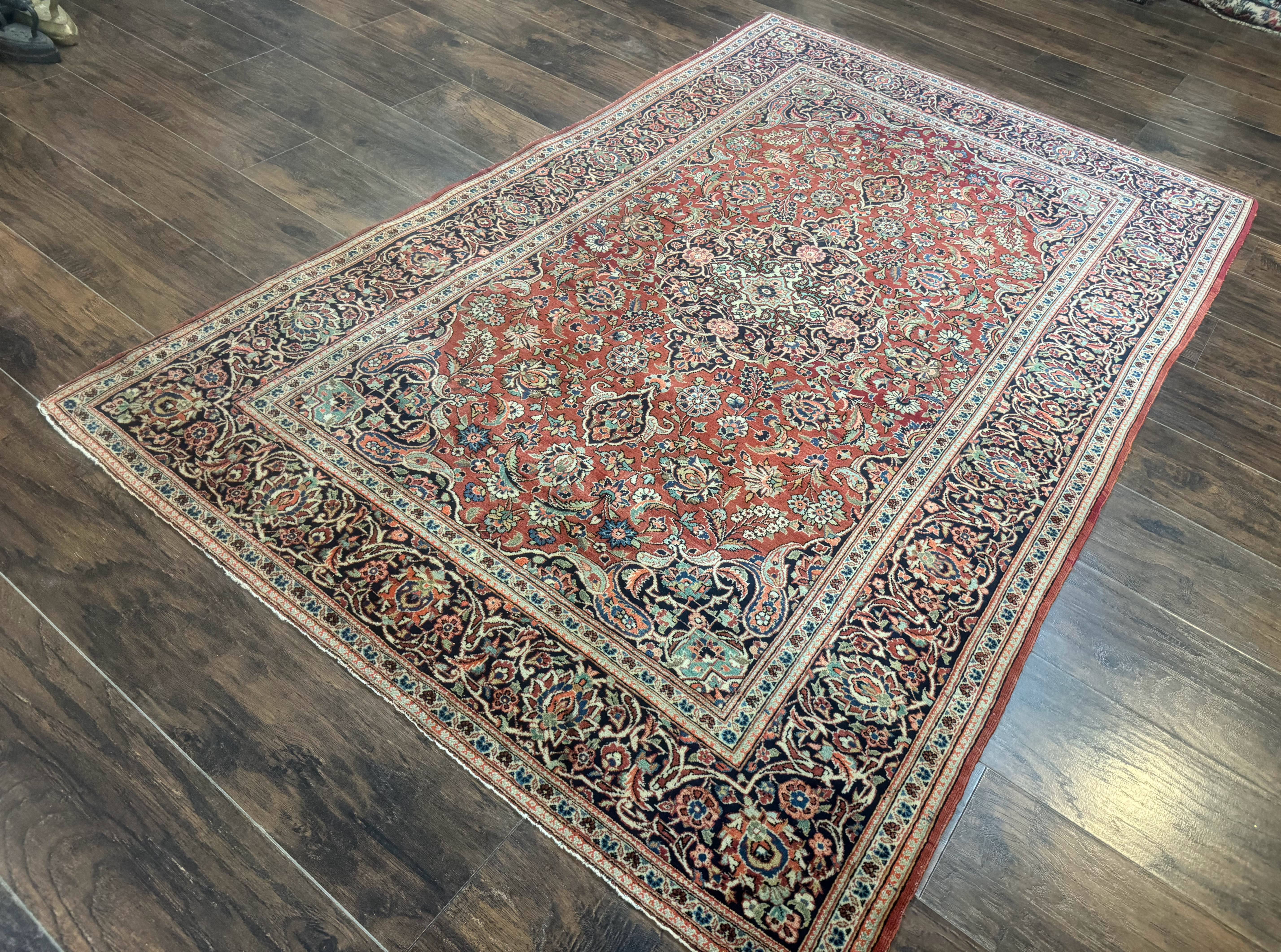 Persian Kashan Rug 4x7, Red, Floral Medallion, Vintage, Wool - Jewel Rugs