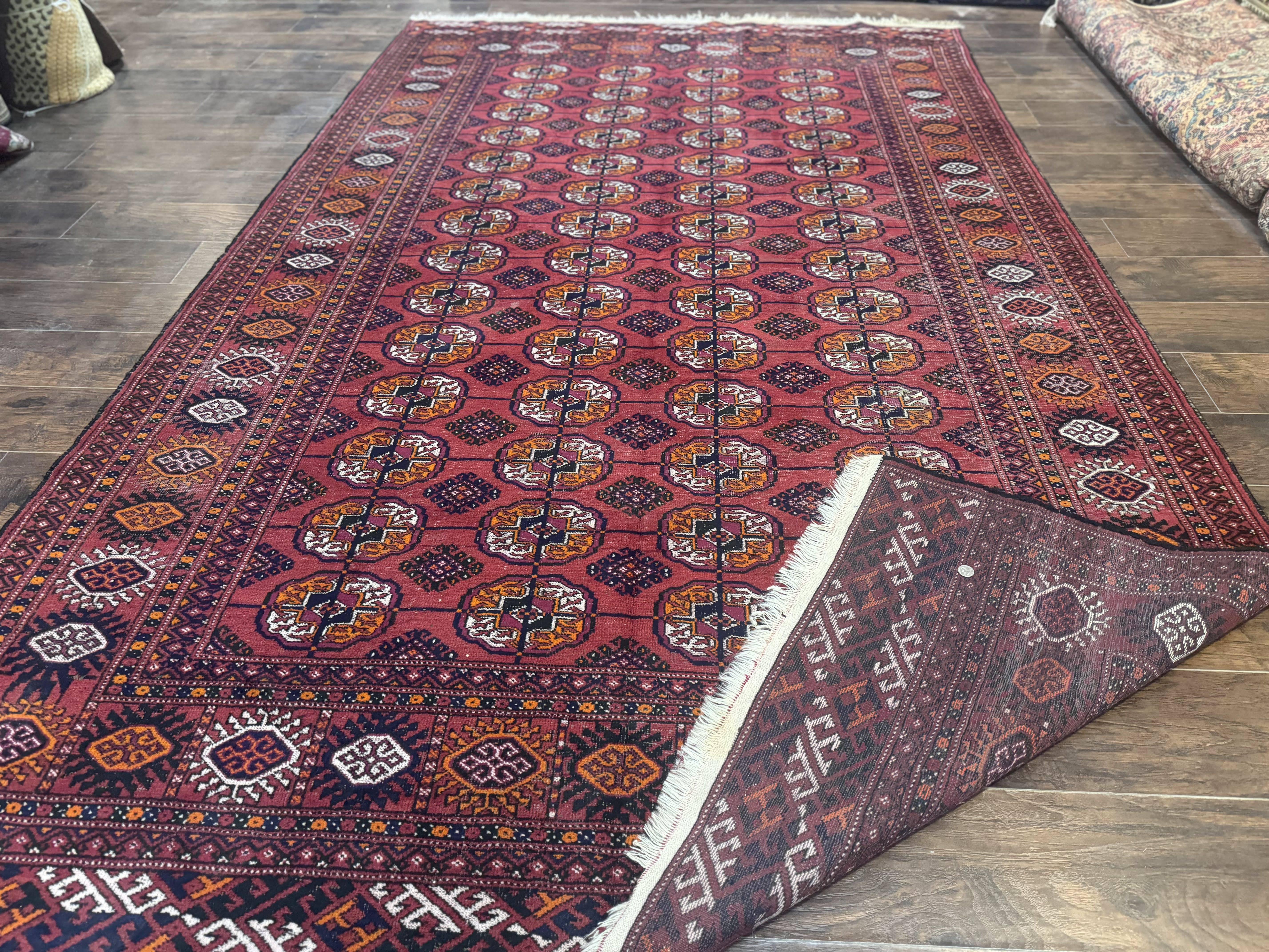 Antique Persian Turkoman Bokhara Rug 7x11, Tribal Rug, Red - Jewel Rugs