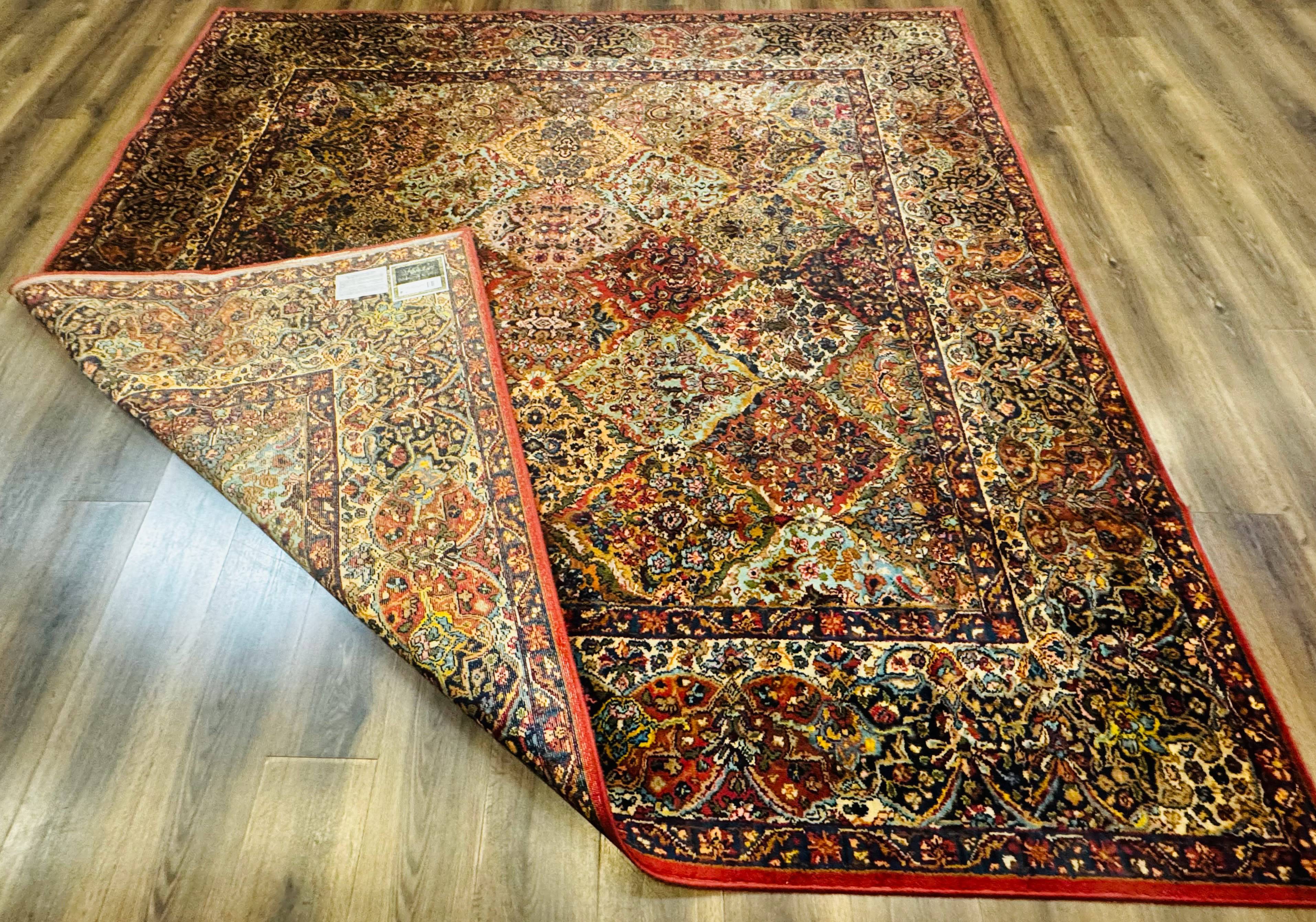 Square Karastan Multicolor Panel Kirman Rug #717, Rare Size 8.8 x 8.8, Original 700 Series, Wool - Jewel Rugs