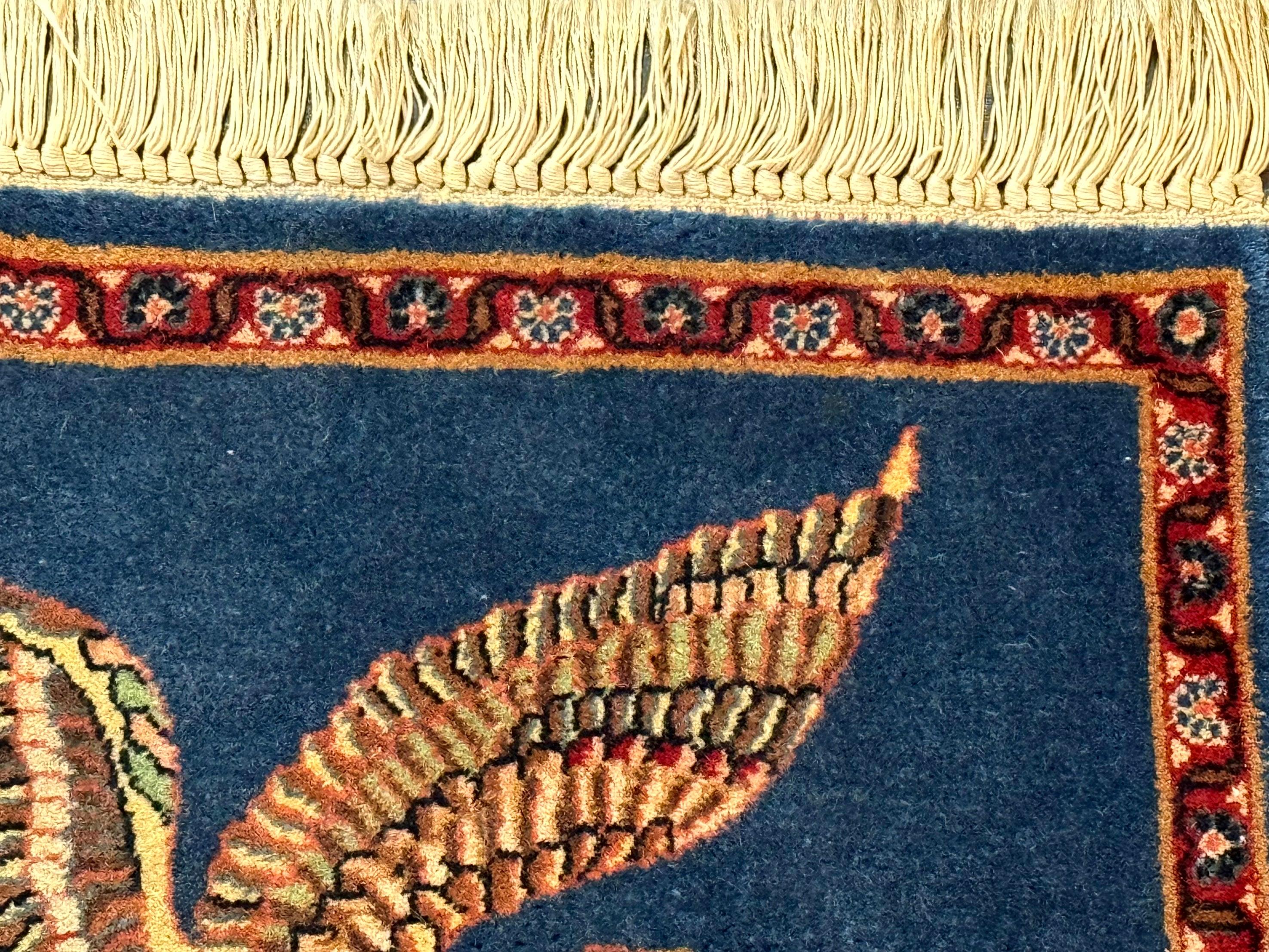 Pictorial Rug of American Flag with Bald Eagle, Small Indo Persian Pictorial Rug, Blue, Handmade, Very Fine 330 KPSI - Jewel Rugs