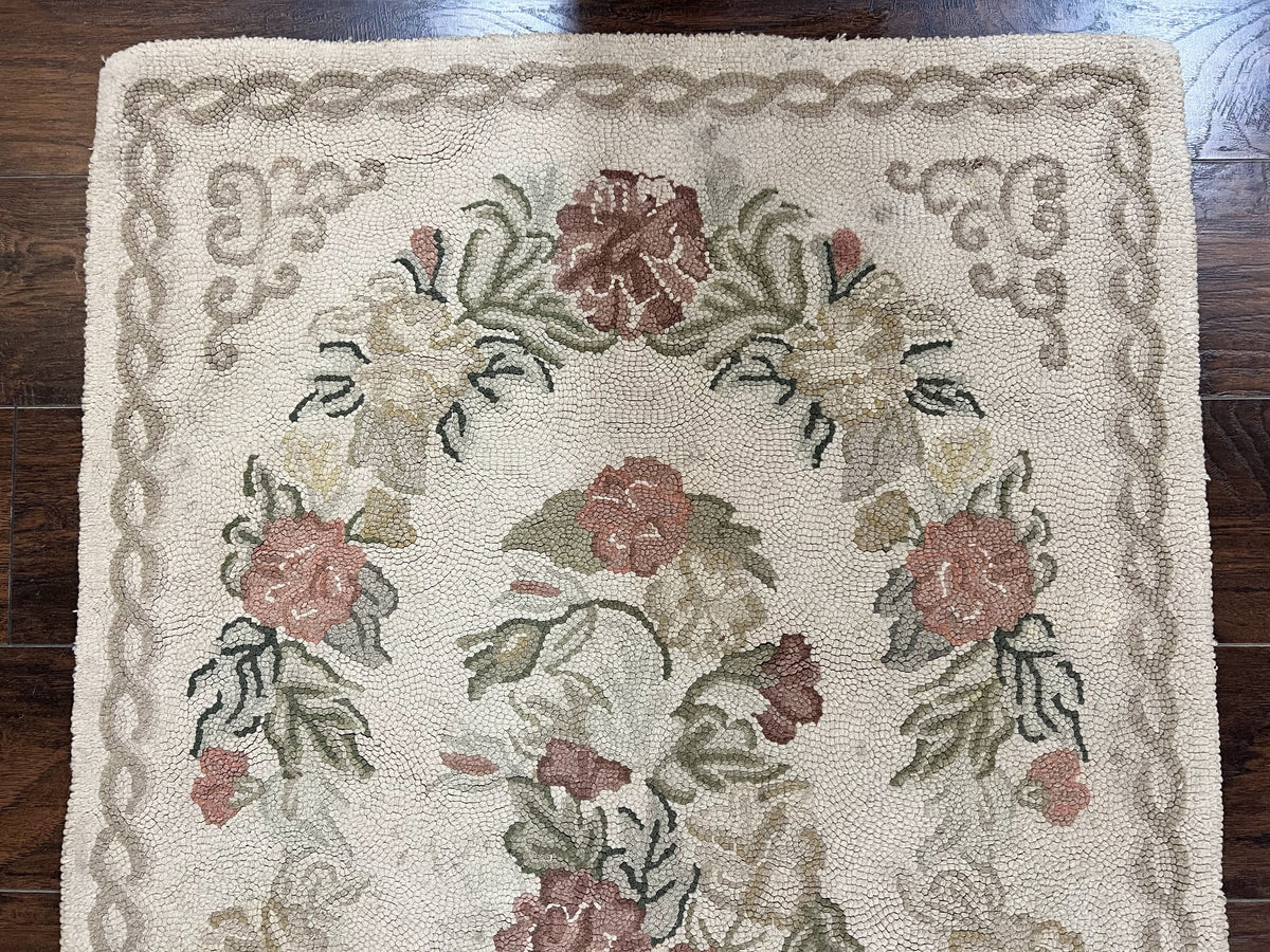 Small Aubusson Design Rug 3x5, Hooked Rug, Needlepoint Pattern, Ivory ...