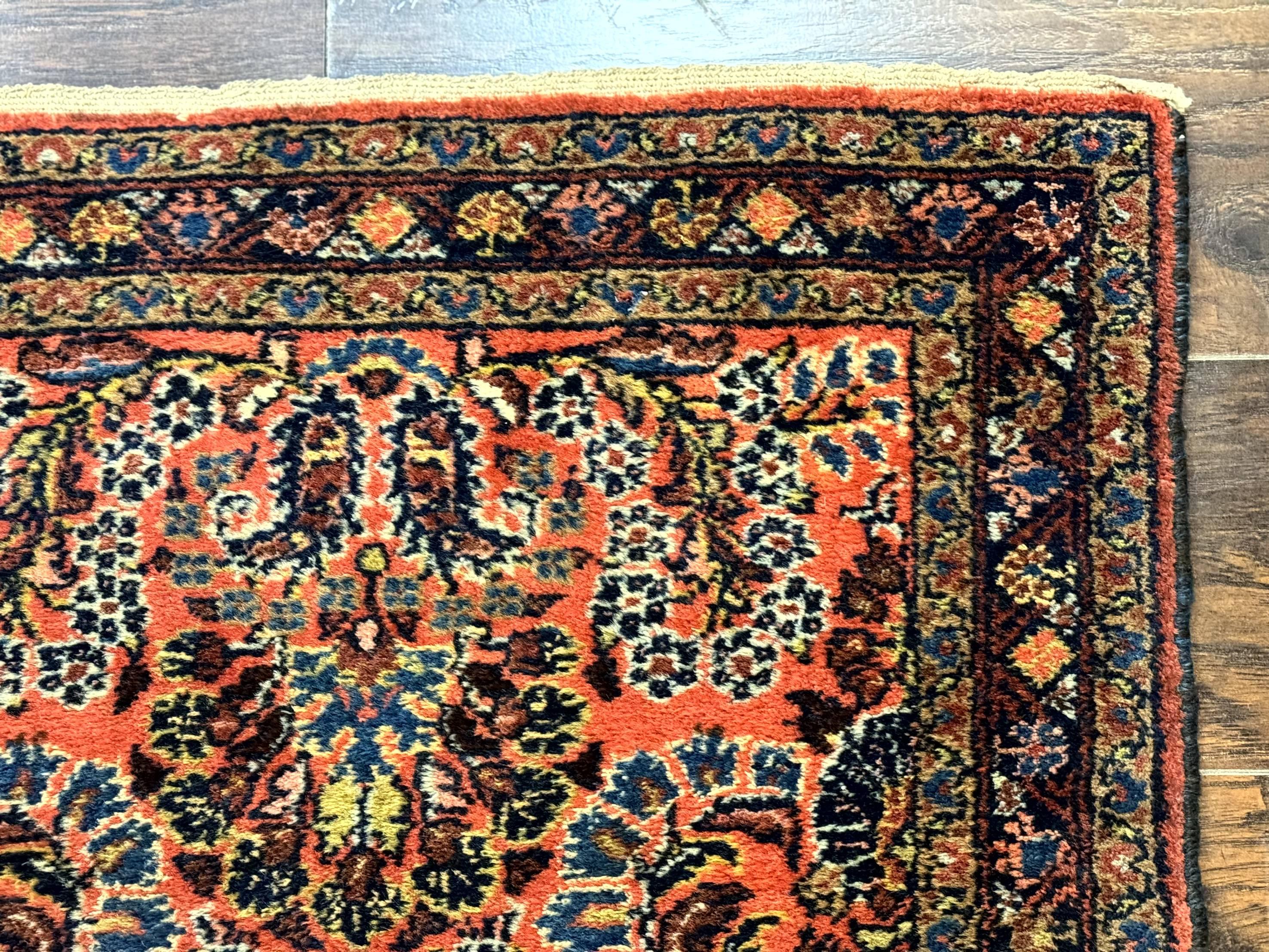Antique Persian Lilihan Rug 2x4, Red, Floral, Wool, Handmade Lilian Persian Carpet - Jewel Rugs
