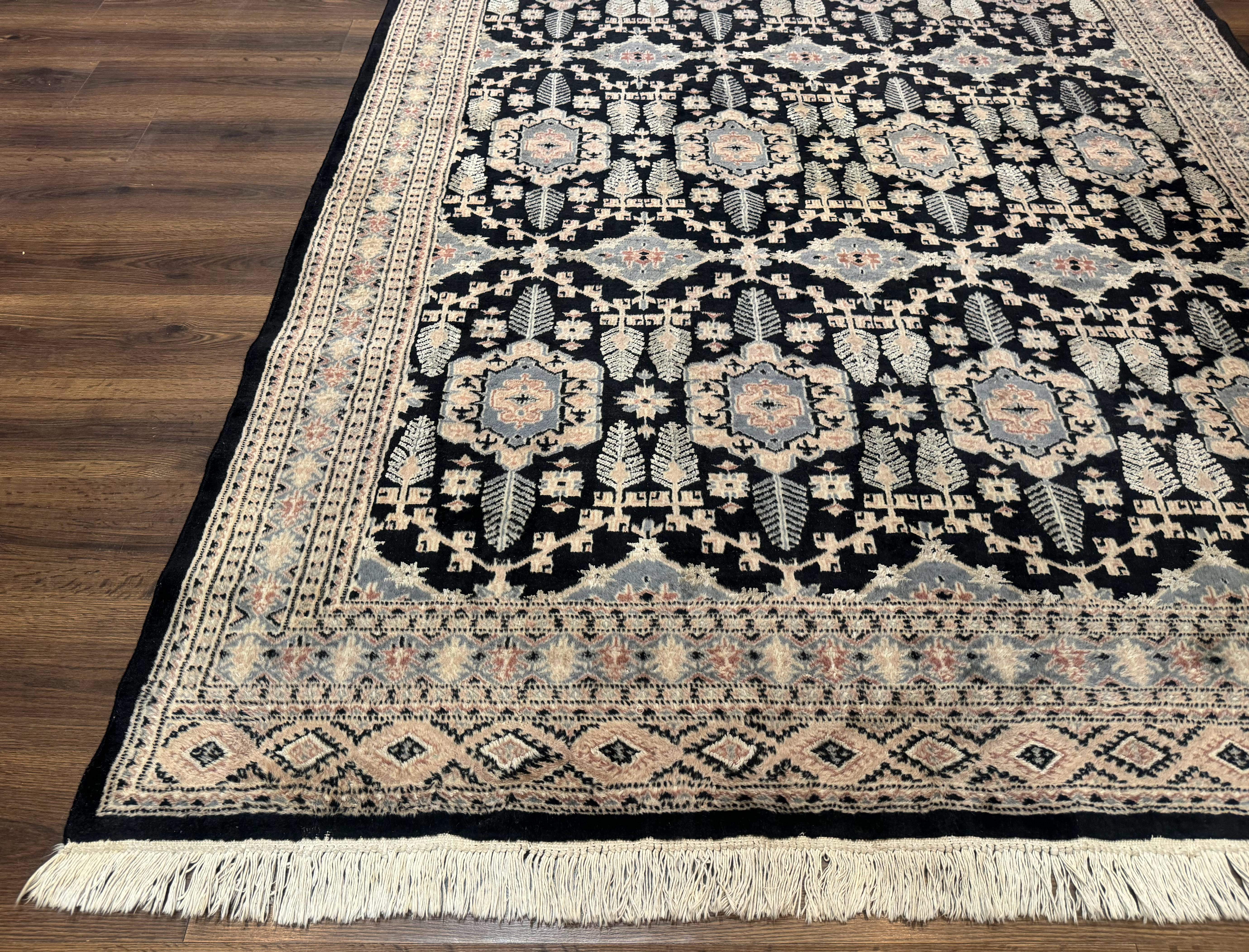 Turkoman Bokhara Rug 6x9, Pakistani Carpet, Black, Hand Knotted - Jewel Rugs