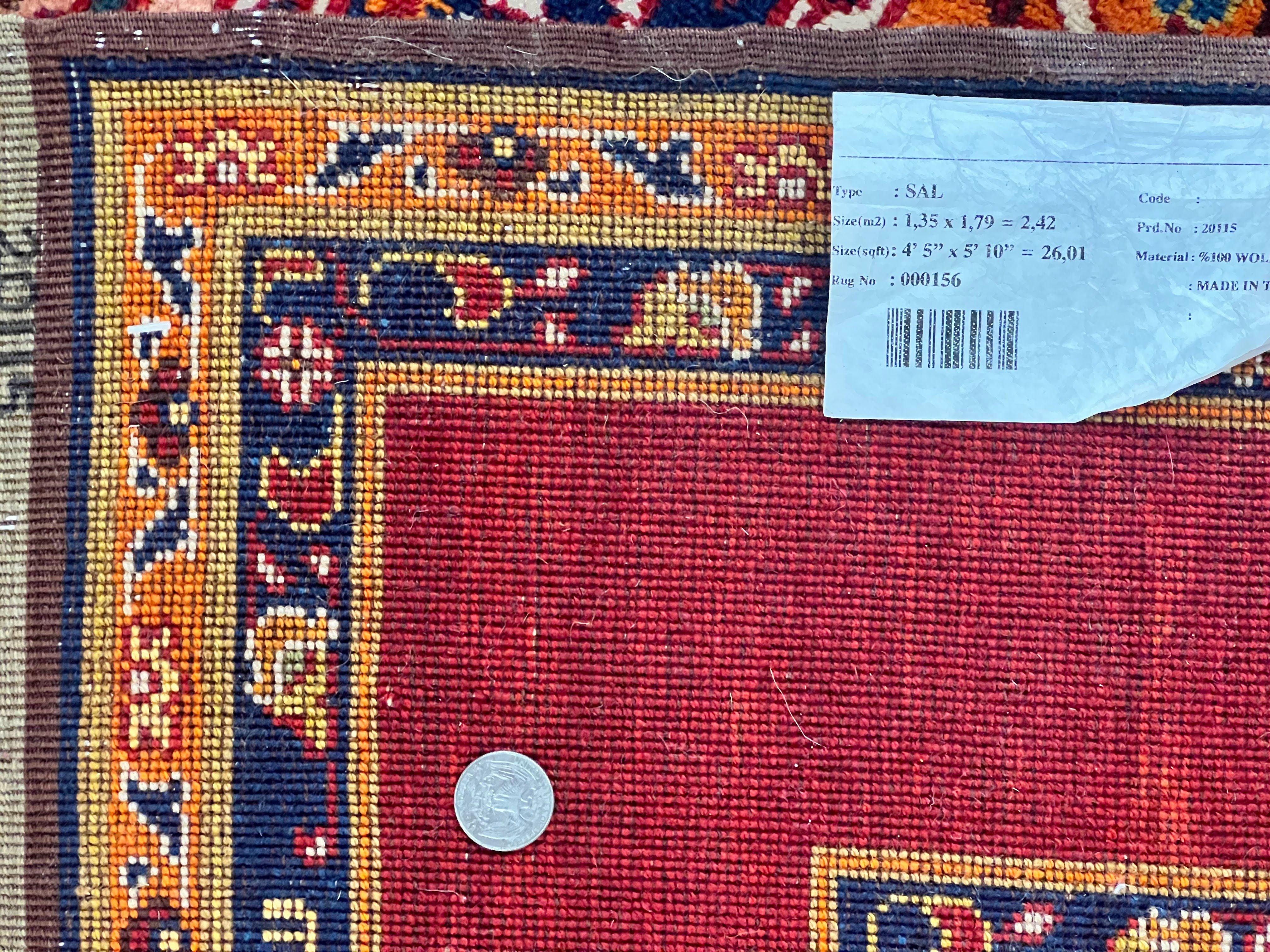 Turkish Rug 4x6, Stripe Pattern, Red & Multicolor, Vintage Handmade Wool Carpet - Jewel Rugs