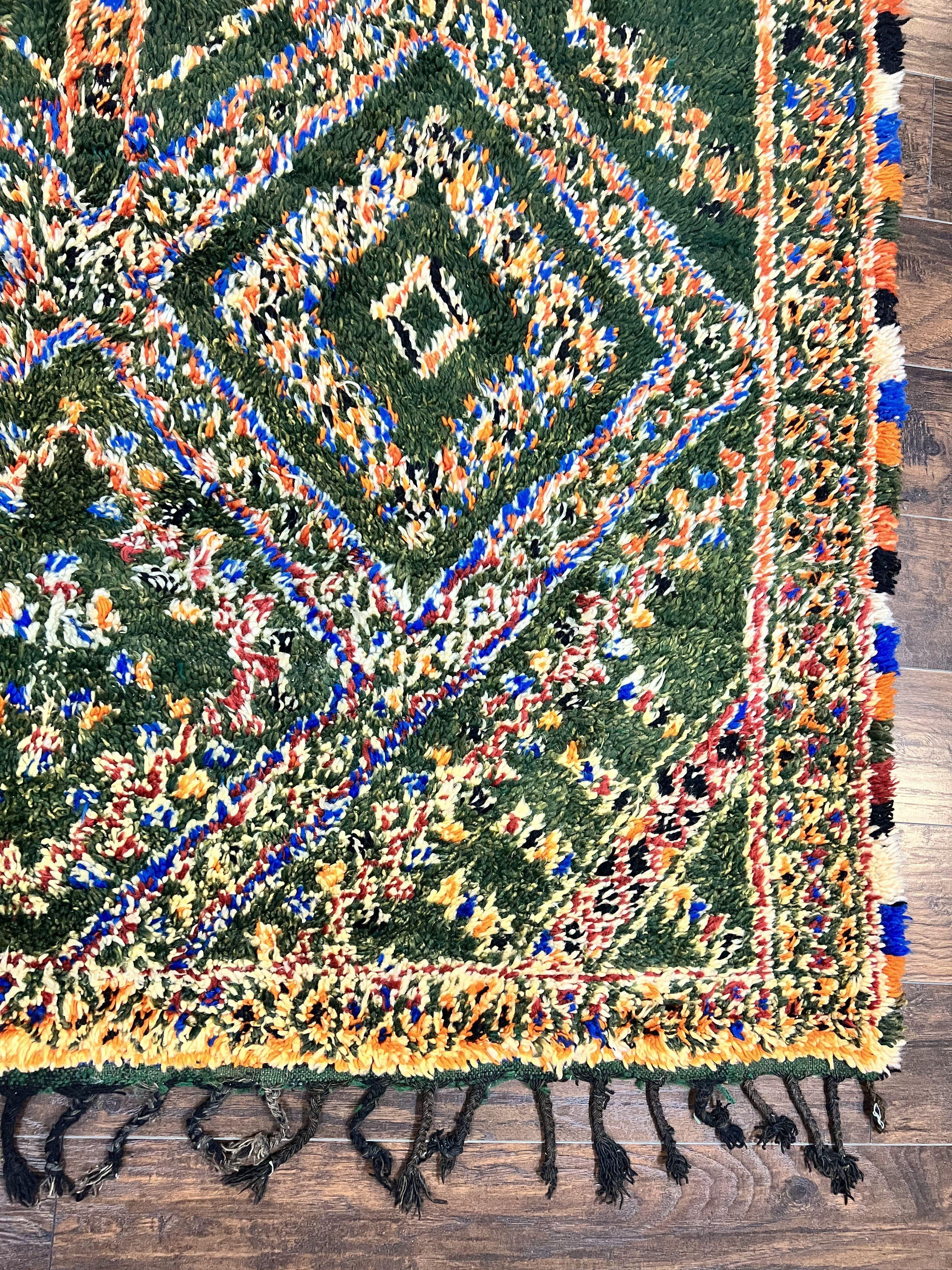 Large Moroccan Shag Rug 6x12, Green Multicolor Colorful Boho Rug, Handmade Hand Knotted Wool Carpet, Geometric Design, Vintage Rug - Jewel Rugs