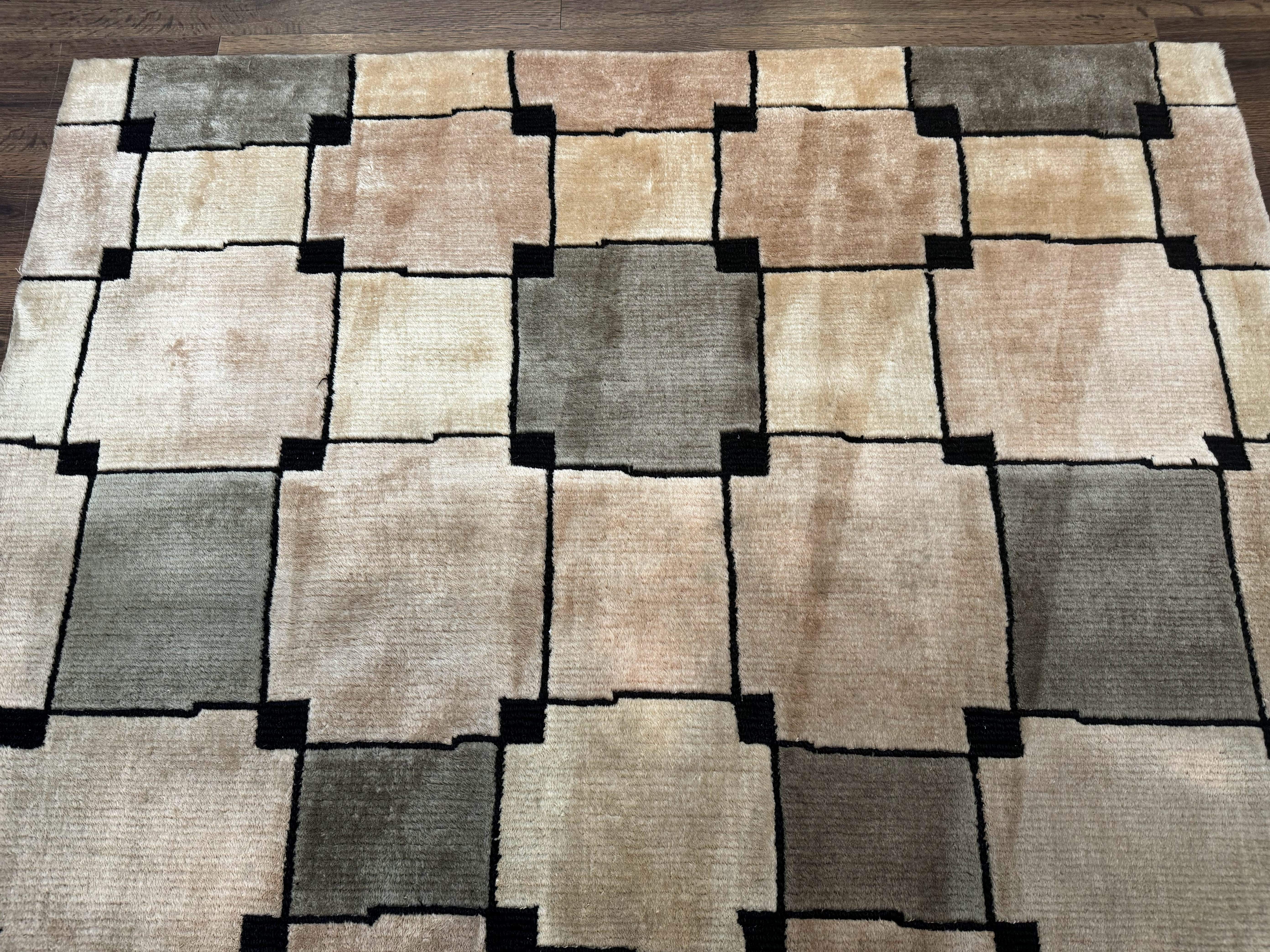 Tibetan Wool Rug 5x8, Contemporary Modern Carpet, Abstract Design, Soft Thick Pile, Pair A - Jewel Rugs