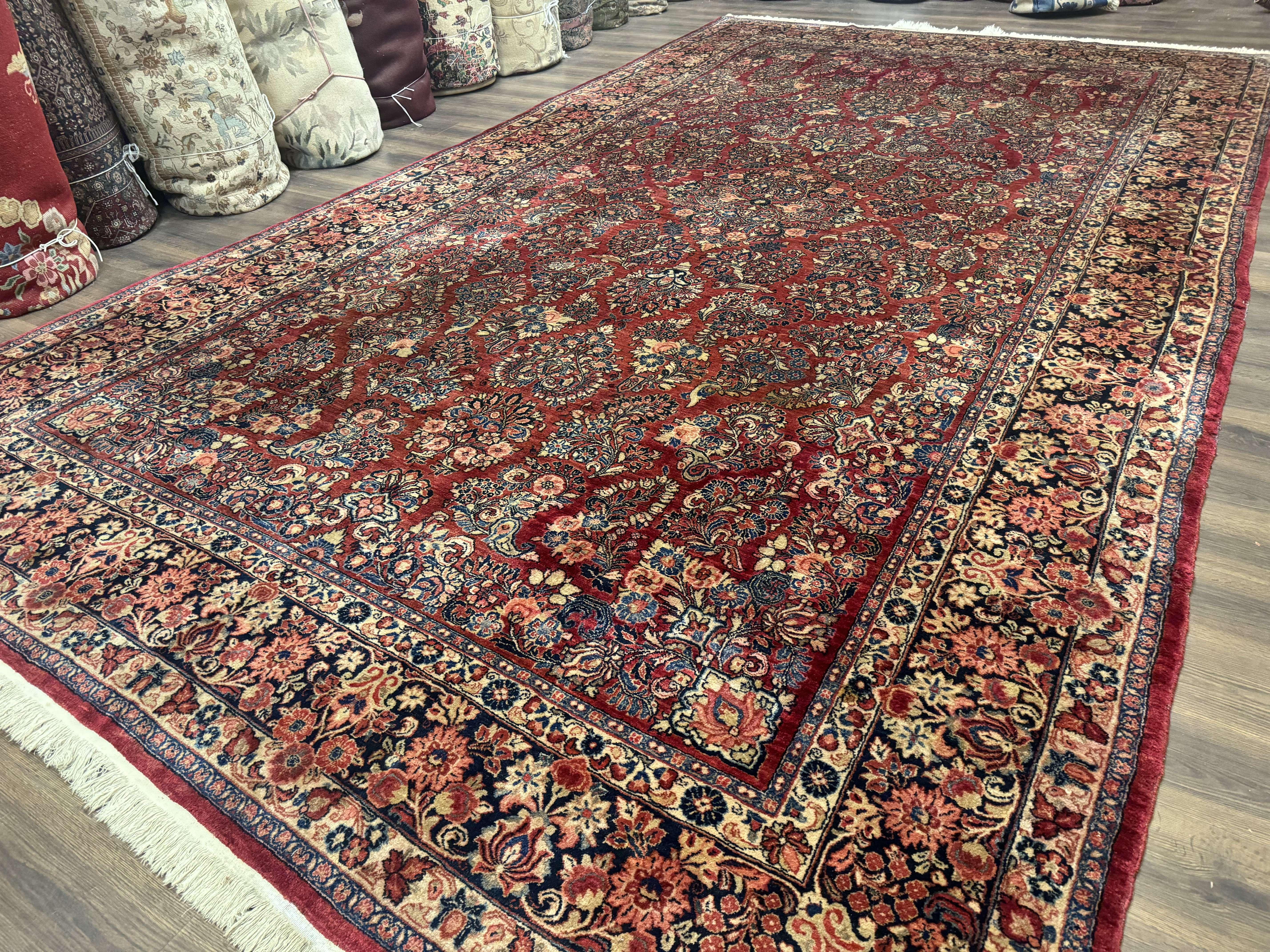 Large Persian Sarouk Rug 10x17, Palace Size Antique Persian Carpet, Red, Floral Allover, Traditional Persian Rug, Oversize Handmade Wool Rug - Jewel Rugs