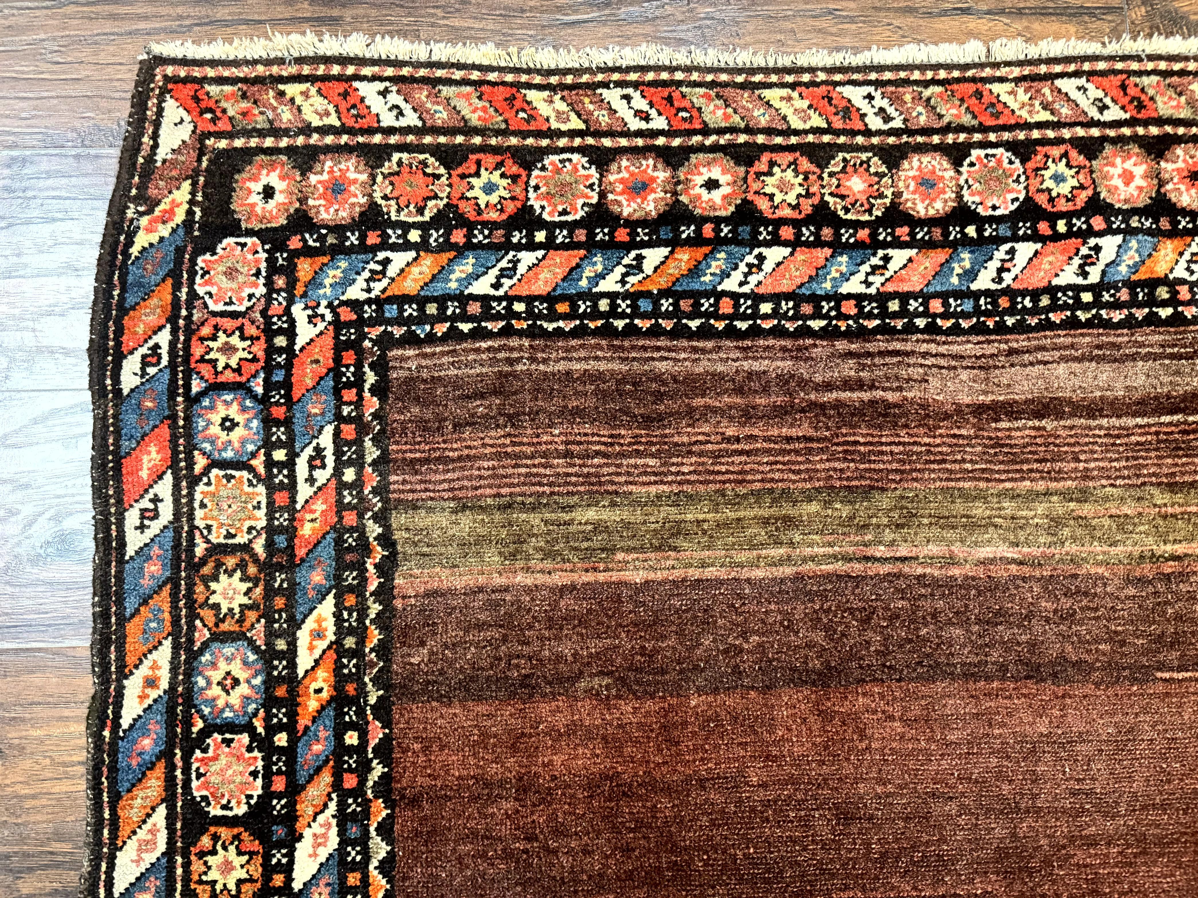 Antique Persian Rug 4x7, Sarab Tribal Wool Carpet, Brown and Multicolor, Handmade Wide Runner Rug 4 x 7, Open Field, Rainbow Border - Jewel Rugs