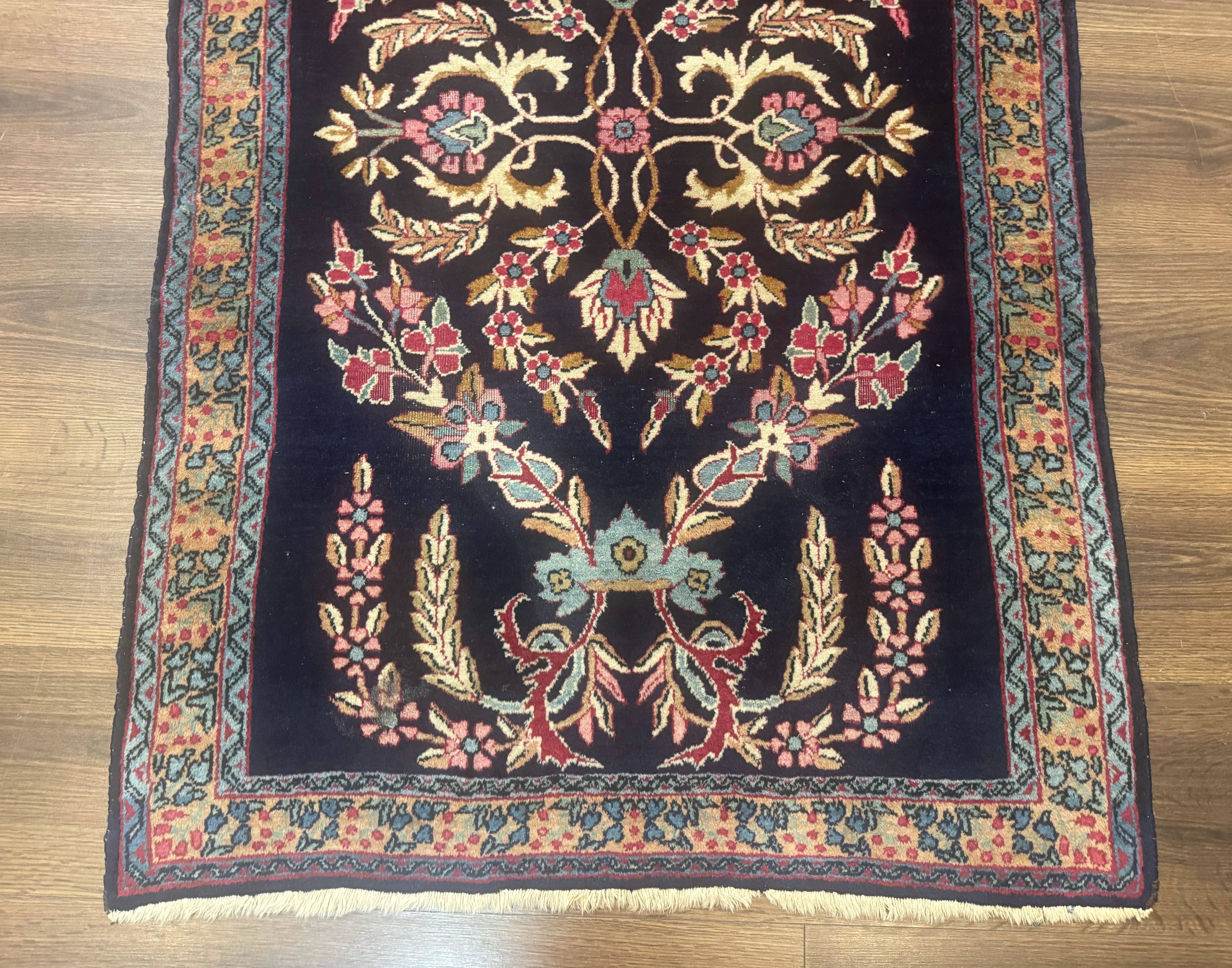 Antique Persian Kerman Rug 2.8 x 4, Navy Blue, Floral - Jewel Rugs
