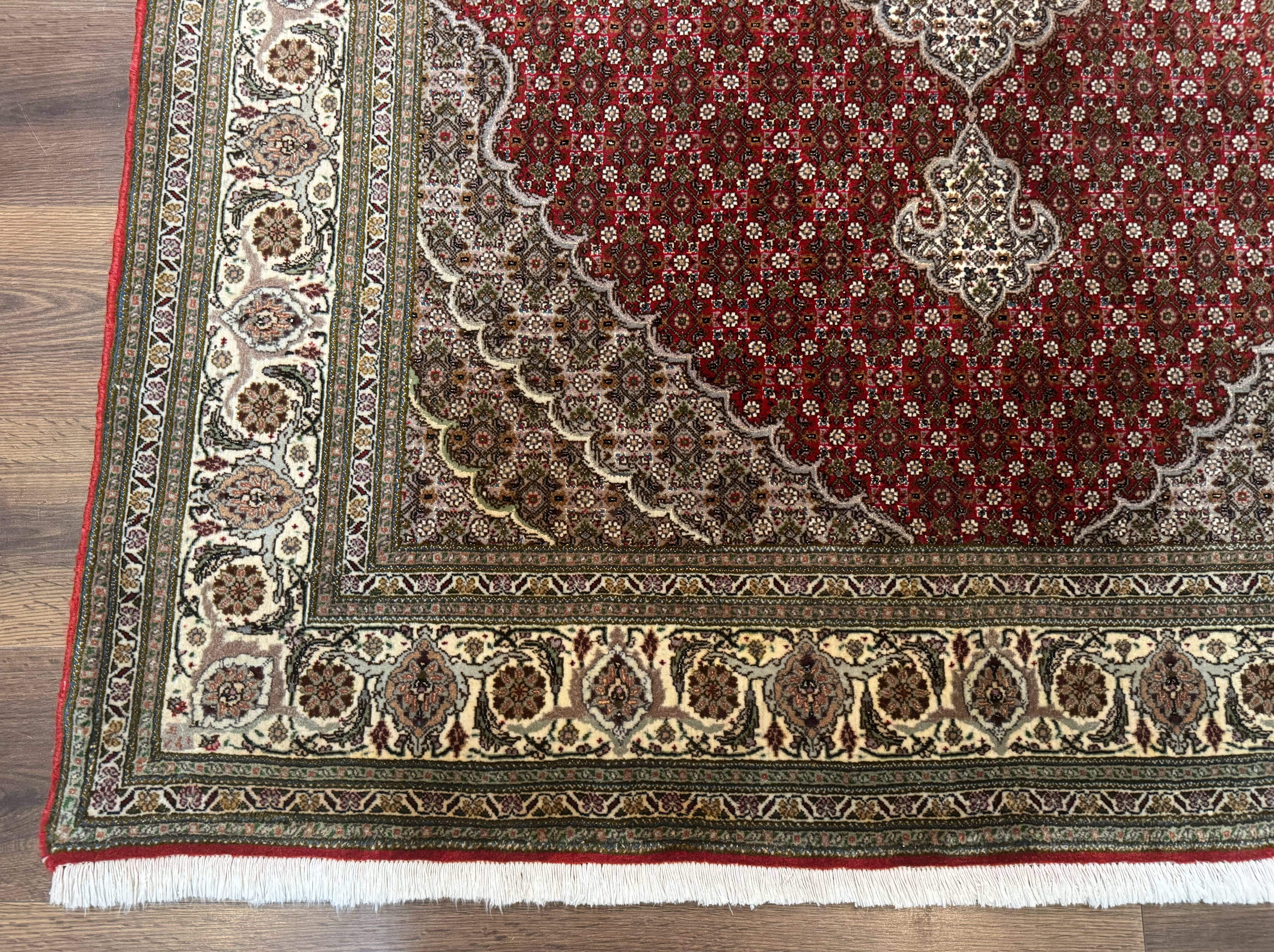 Persian Rug 5x7, Very Fine 330 KPSI, Red and Ivory, Herati Mahi Pattern, Wool & Silk - Jewel Rugs