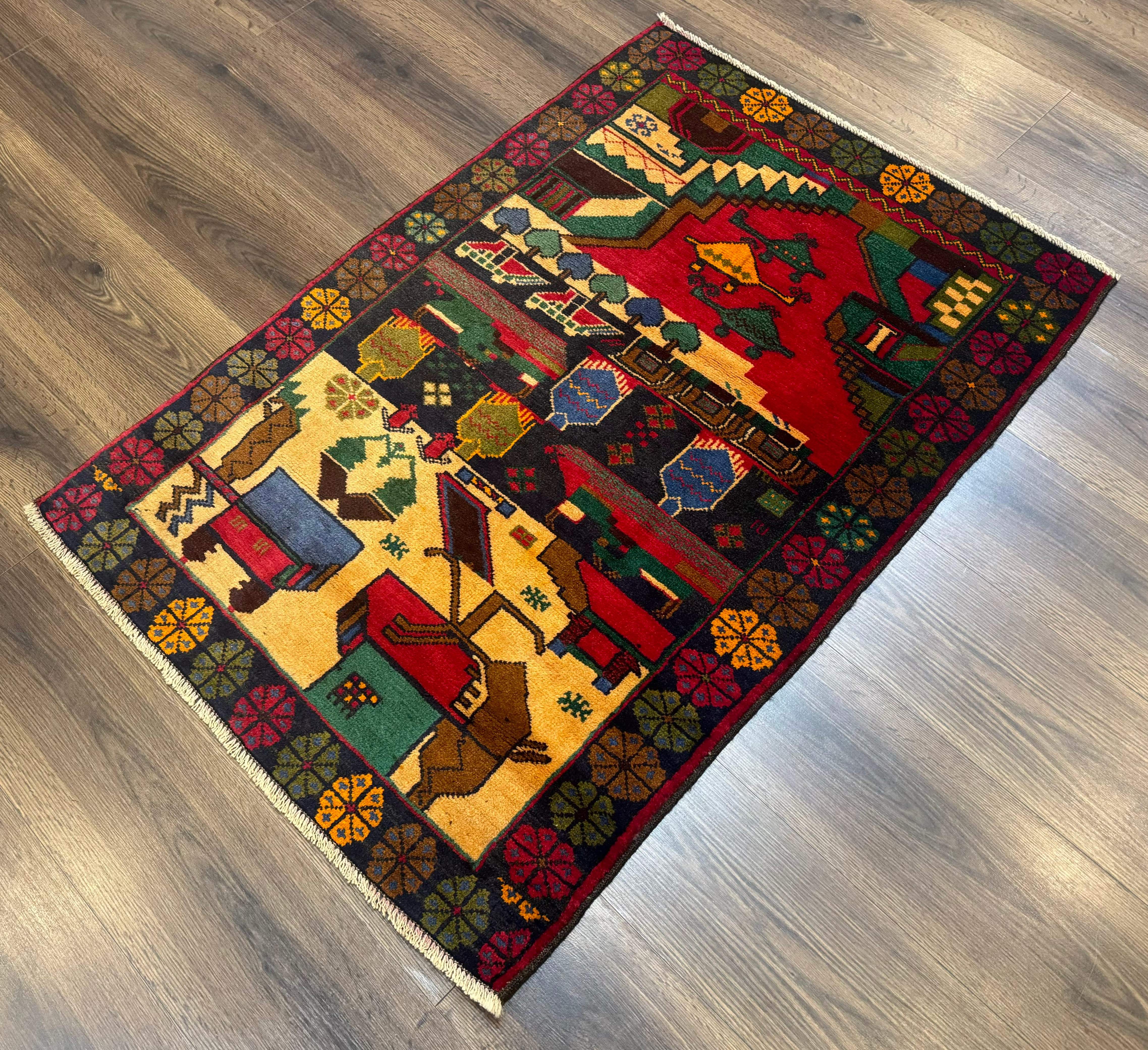 Afghan War Rug 3x4 ft, Hand-Knotted Wool Colorful Carpet - Jewel Rugs