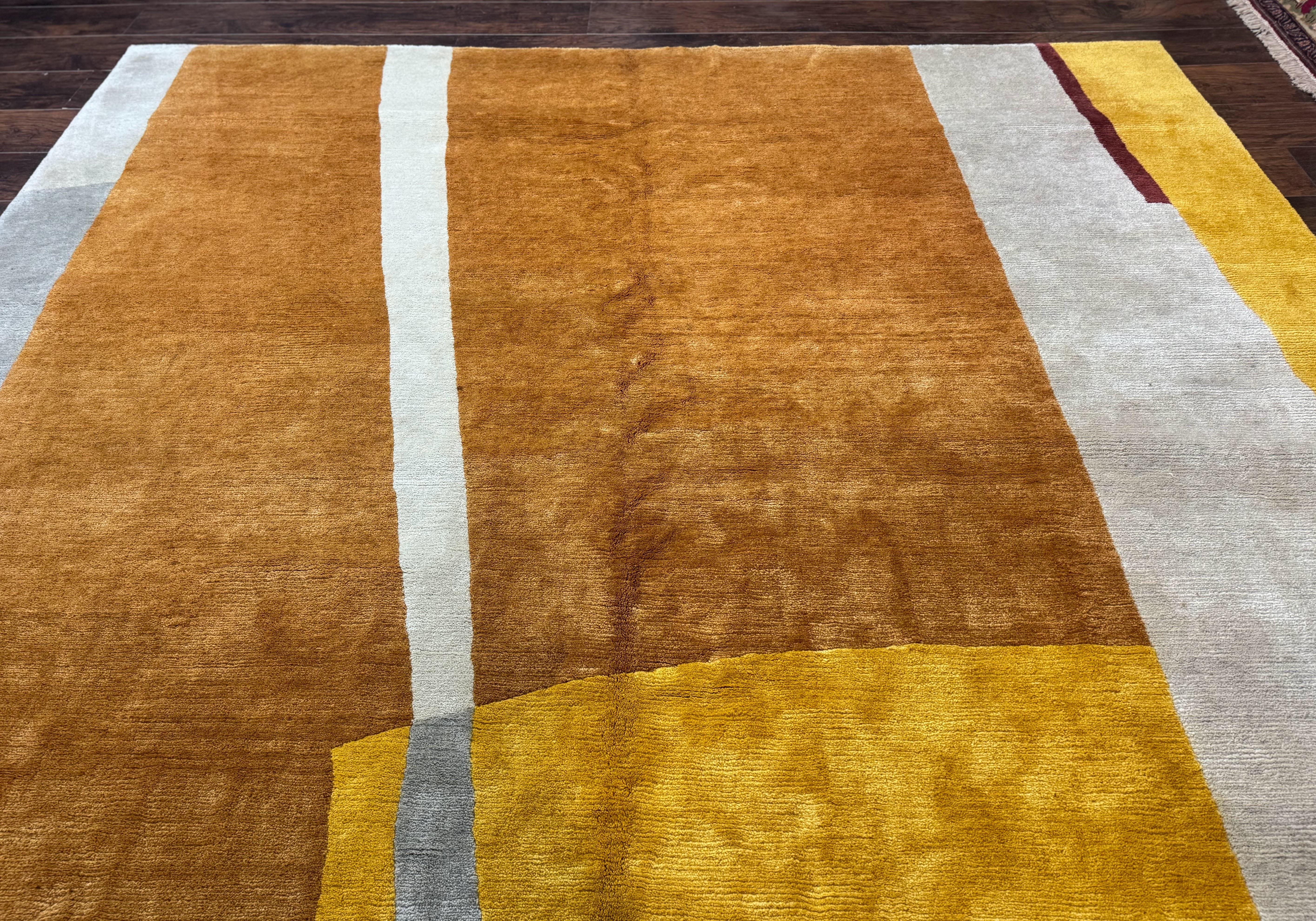 Modern Tibetan Rug 9x10, Wool Handmade Tibetan Area Rug, Abstract Multicolor - Jewel Rugs