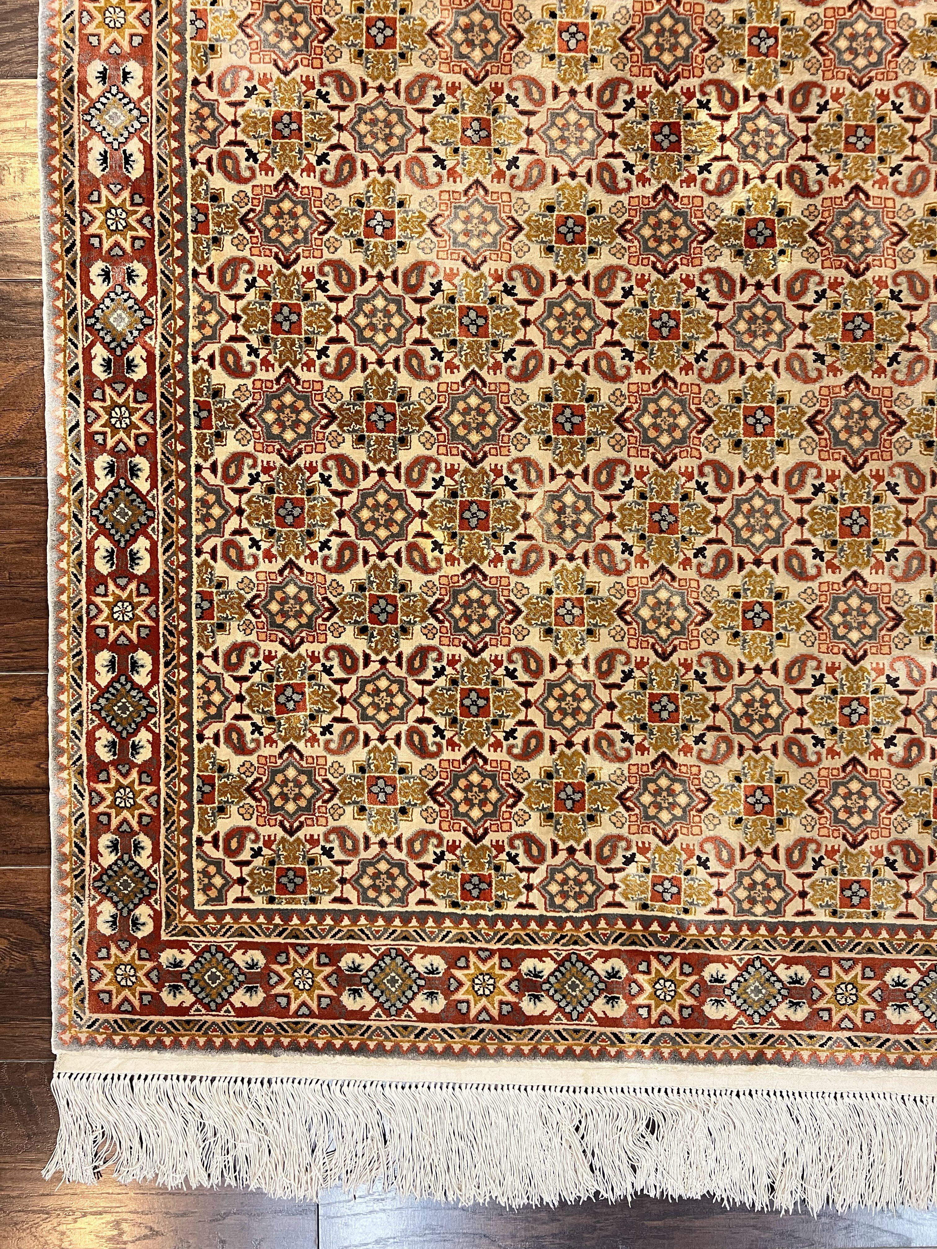 Turkish Kayseri Silk Rug 4x6, Hand Knotted Handmade Vintage Allover Pattern, Fine Silk Oriental Carpet 4 x 6 ft, Traditional Rug, Cream - Jewel Rugs