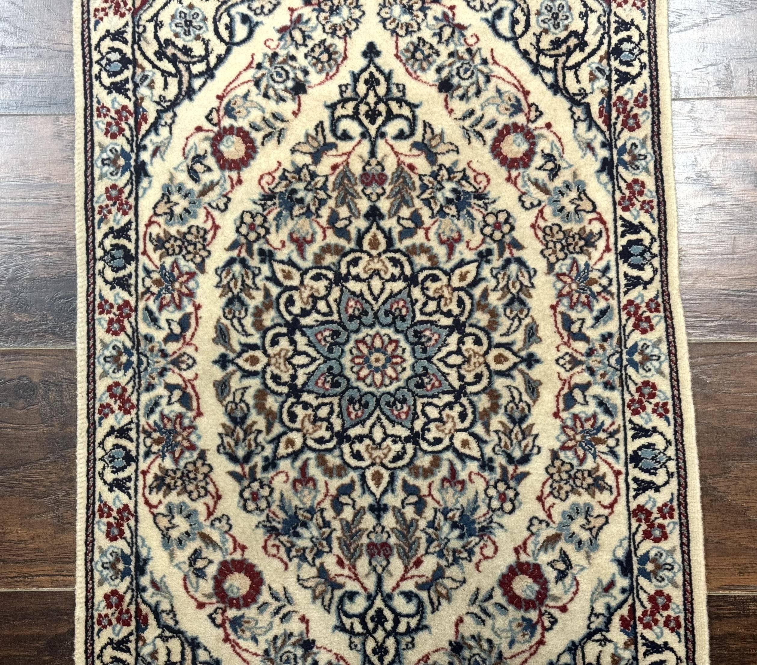 Persian Nain Rug 1.7 x 5, Super Fine 530 KPSI, Ivory and Light Blue, 6La, Short Runner Rug - Jewel Rugs