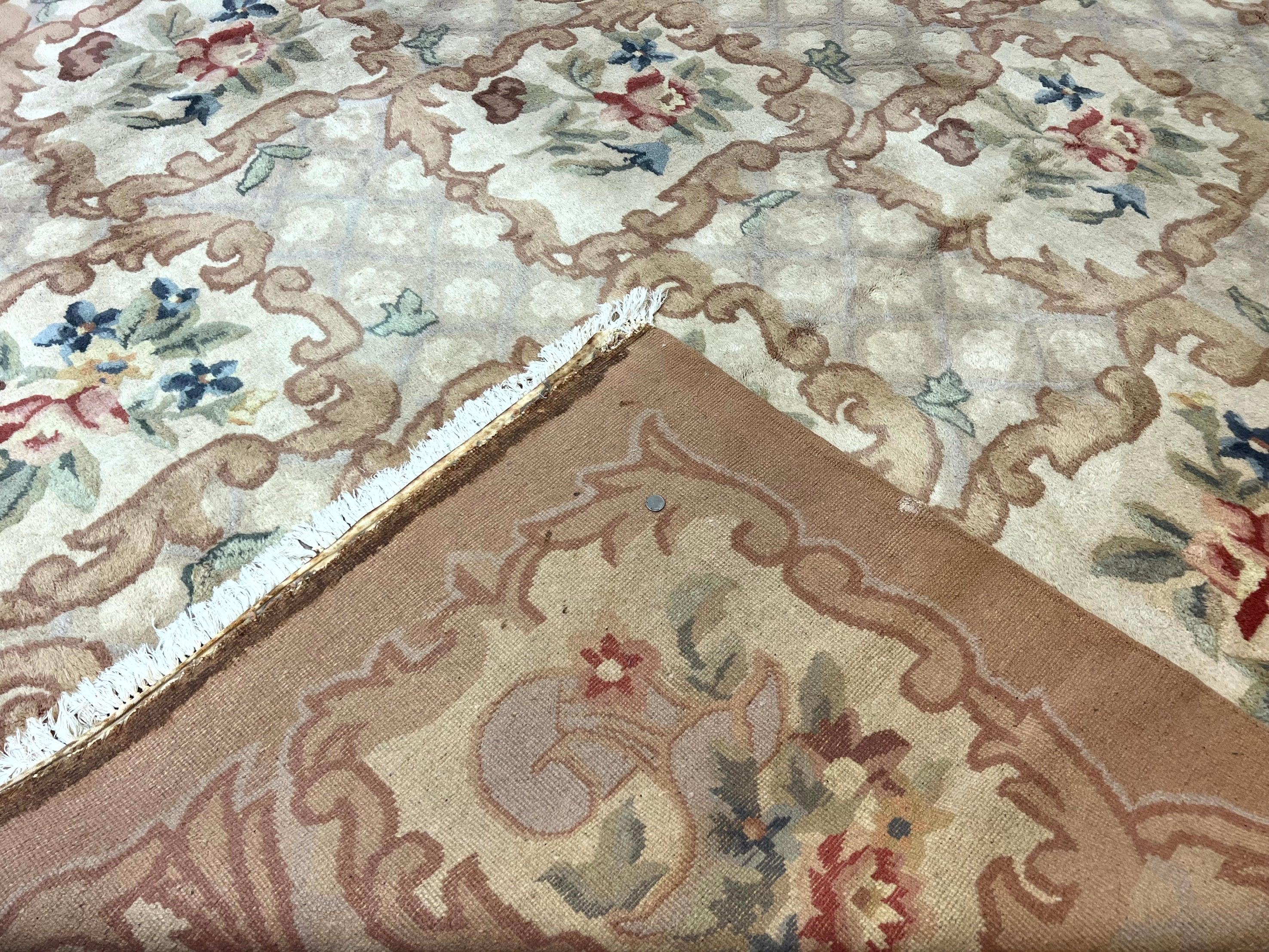 Indo Chinese Aubusson Wool Rug 11x16, Palace Sized Carpet, Oversized Handmade Vintage Rug, European Design - Jewel Rugs