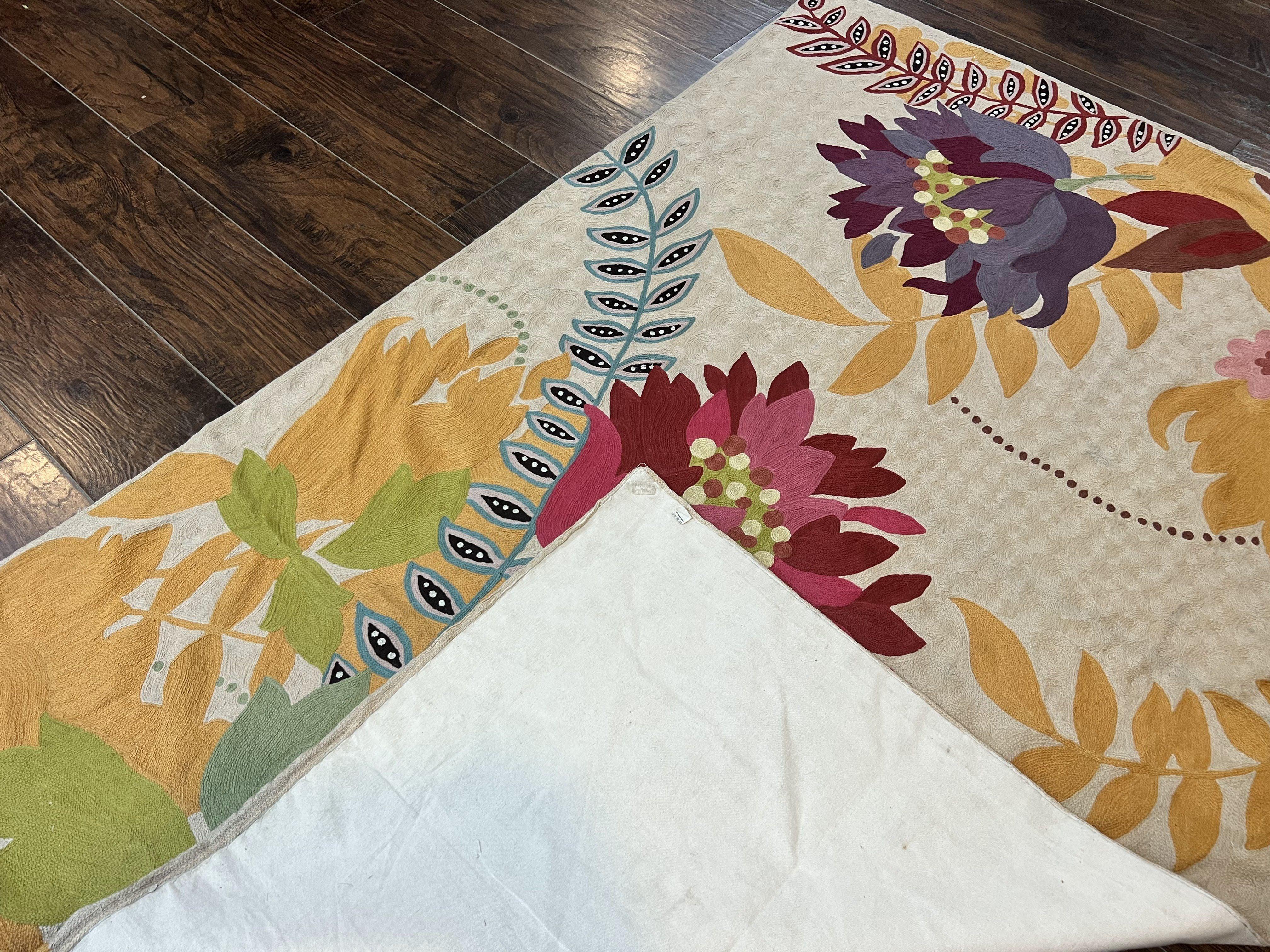 Indian Hand Stitched Rug 4x6, Floral, Silk, Large Floral Design - Jewel Rugs