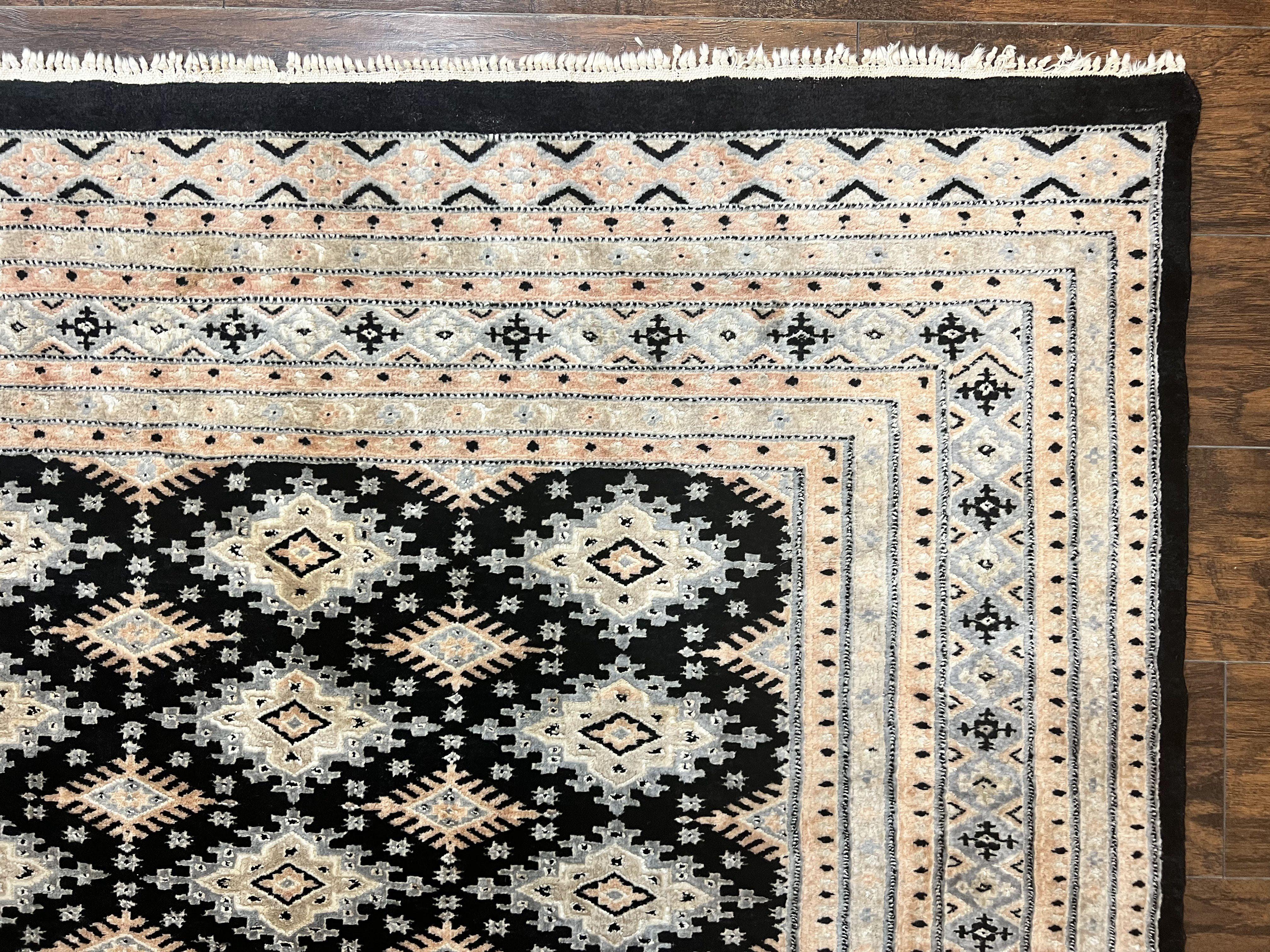 Pakistani Bokhara Rug 6x9, Hand Knotted Vintage Wool Carpet with Silk Highlights, Very Fine 320 KPSI, Medium Size - Jewel Rugs