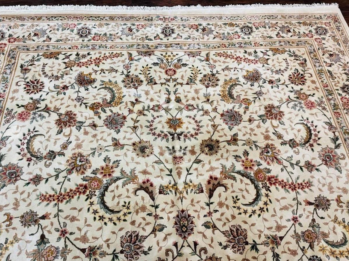 Pak Persian Rug 9x11, Ivory, Floral Allover, Handmade Vintage Wool Rug - Jewel Rugs