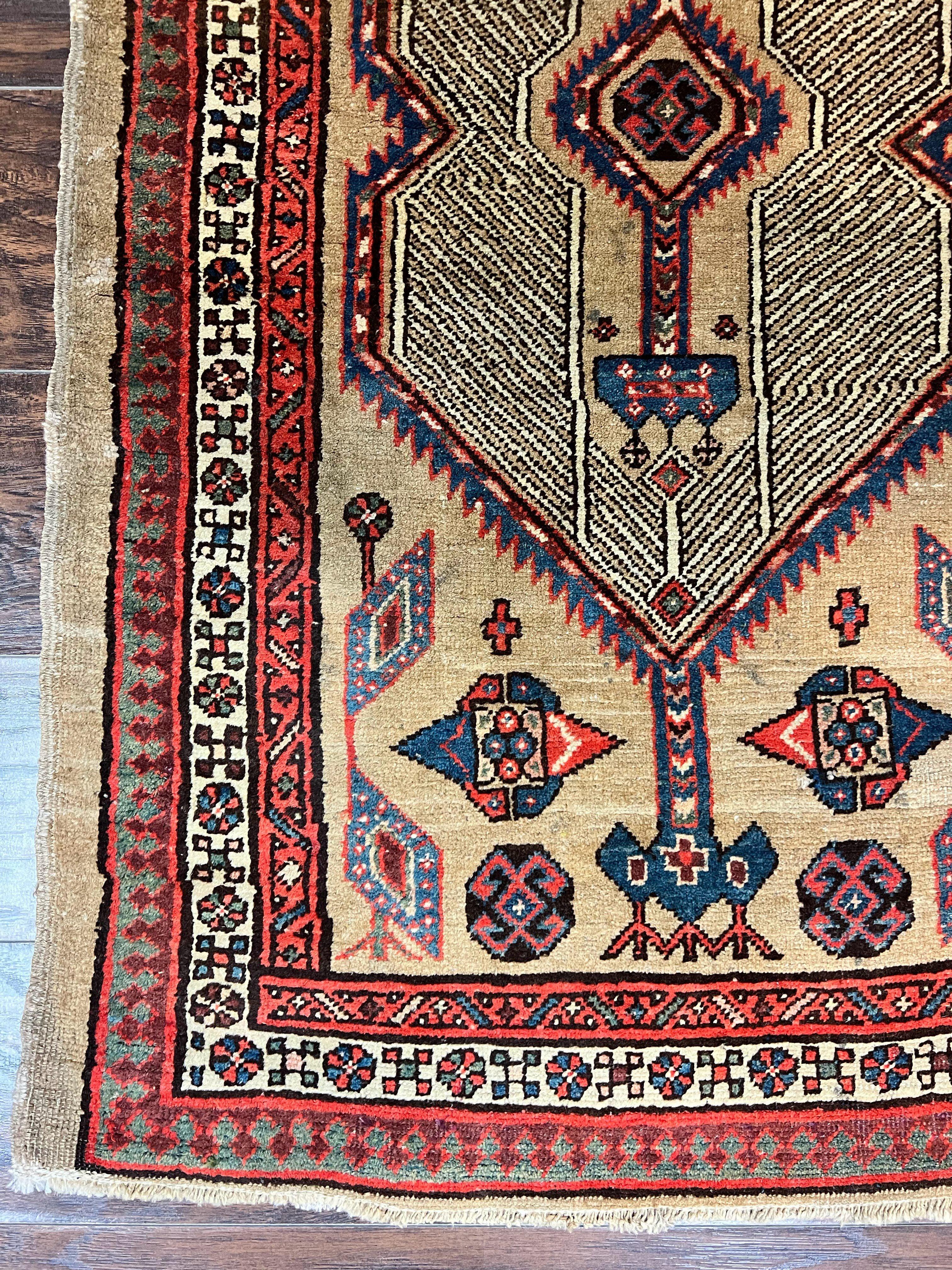 Antique Persian Runner 3 x 7, Camel Hair Runner 3x7 ft, Handmade Hallway Rug, Geometric Design, Tribal Rug, Persian Sarab Rug 3x7 - Jewel Rugs