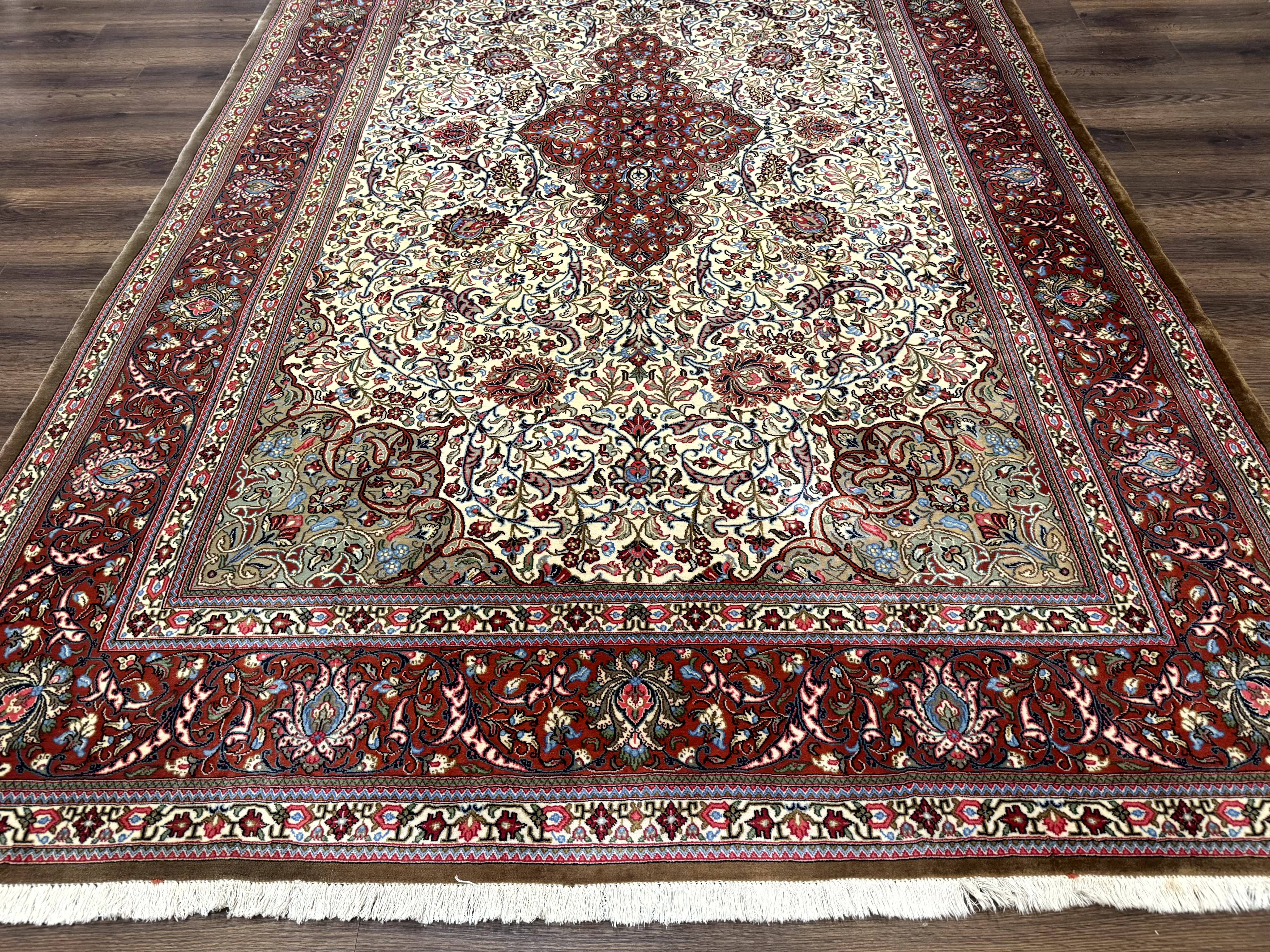 Persian Qum Rug 7x11, Beige and Red, Highly Detailed Floral Pattern, Fine 260 KPSI - Jewel Rugs