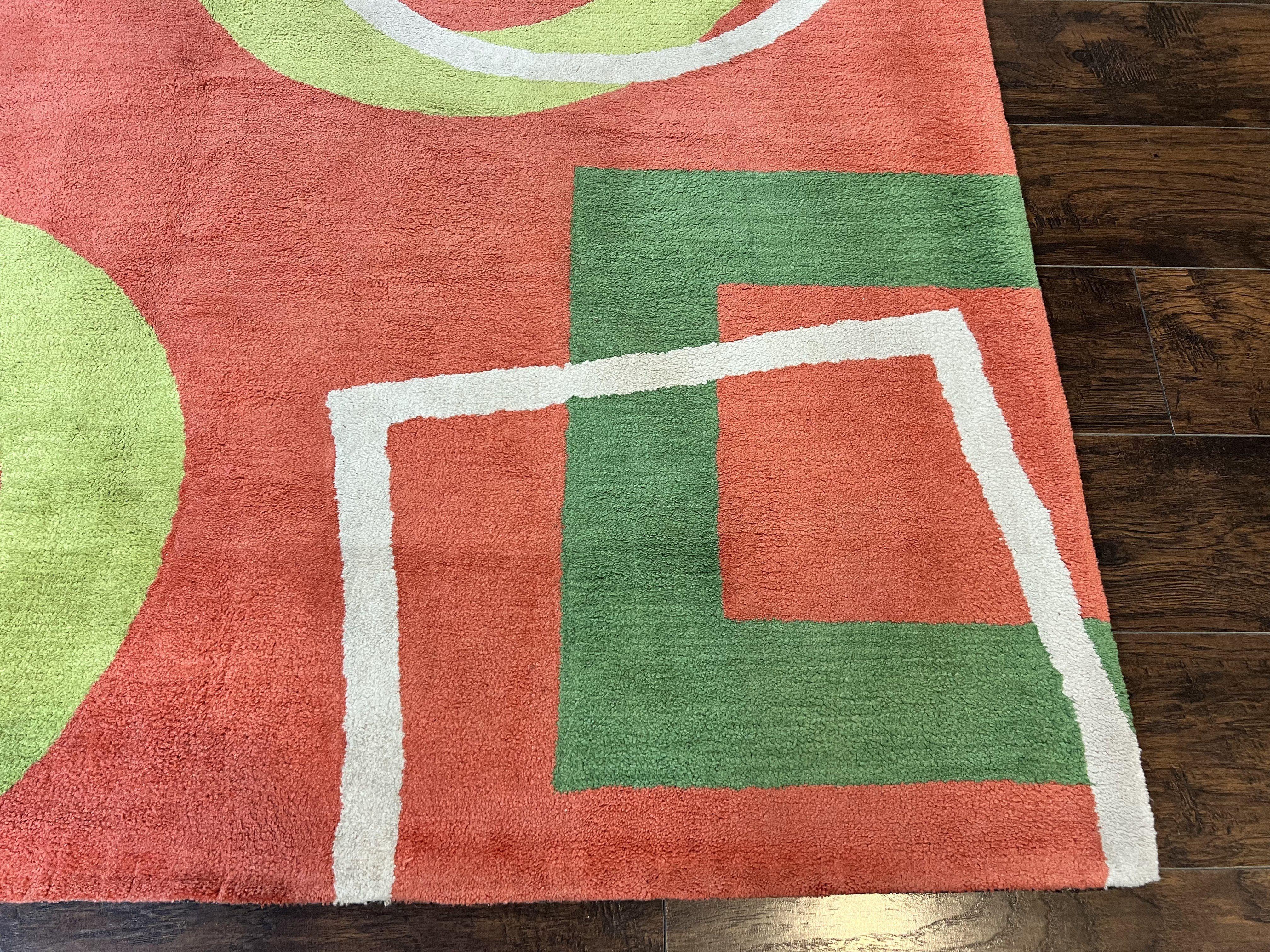Abstract Rug 6x9, Modern Contemporary Rug, Red-Orange Green - Jewel Rugs