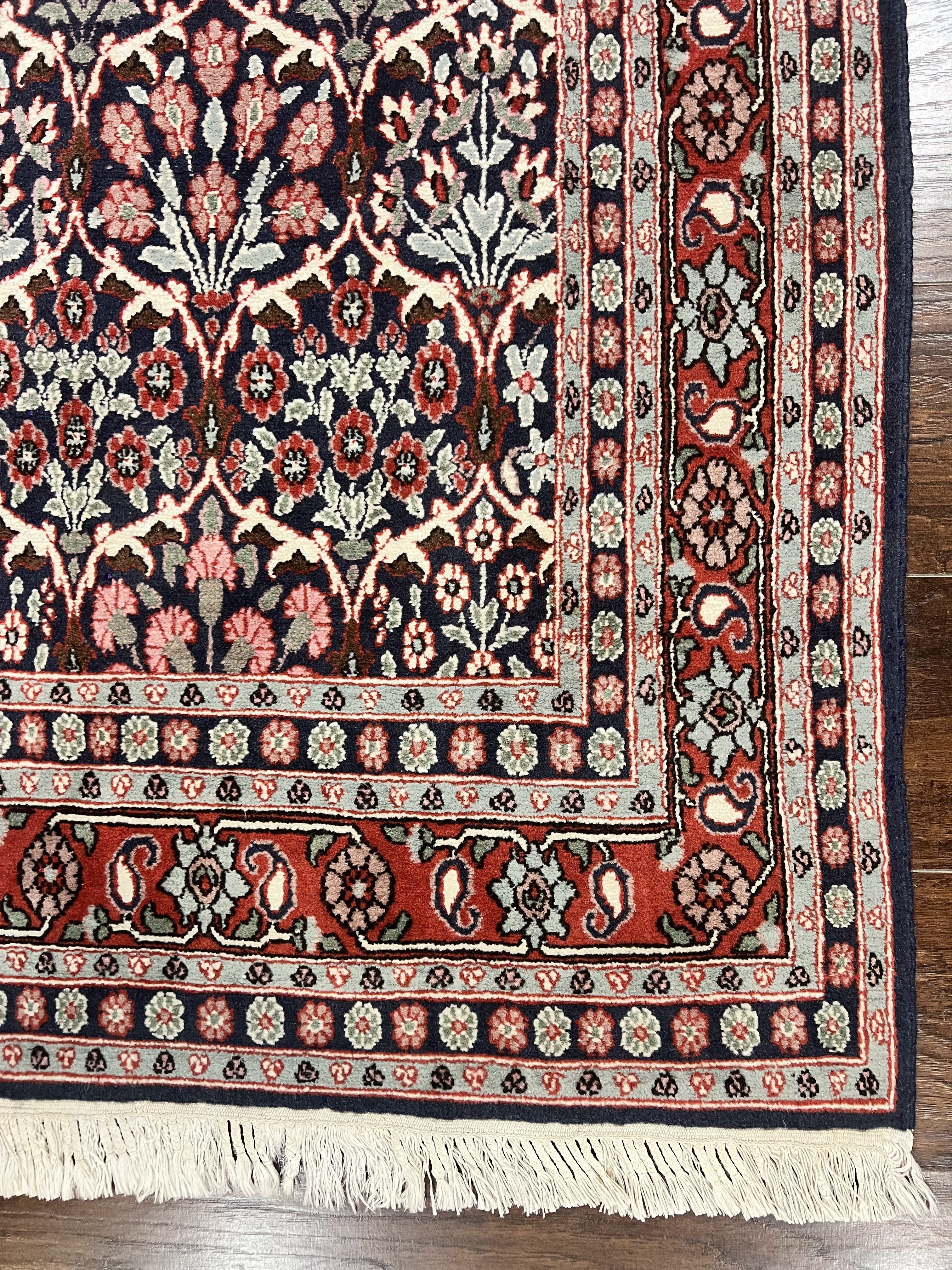 Pak Persian Rug 3x4, Wool Hand Knotted Vintage Traditional Carpet, Navy Blue & Red, Very Fine Small Handmade Floral Rug - Jewel Rugs