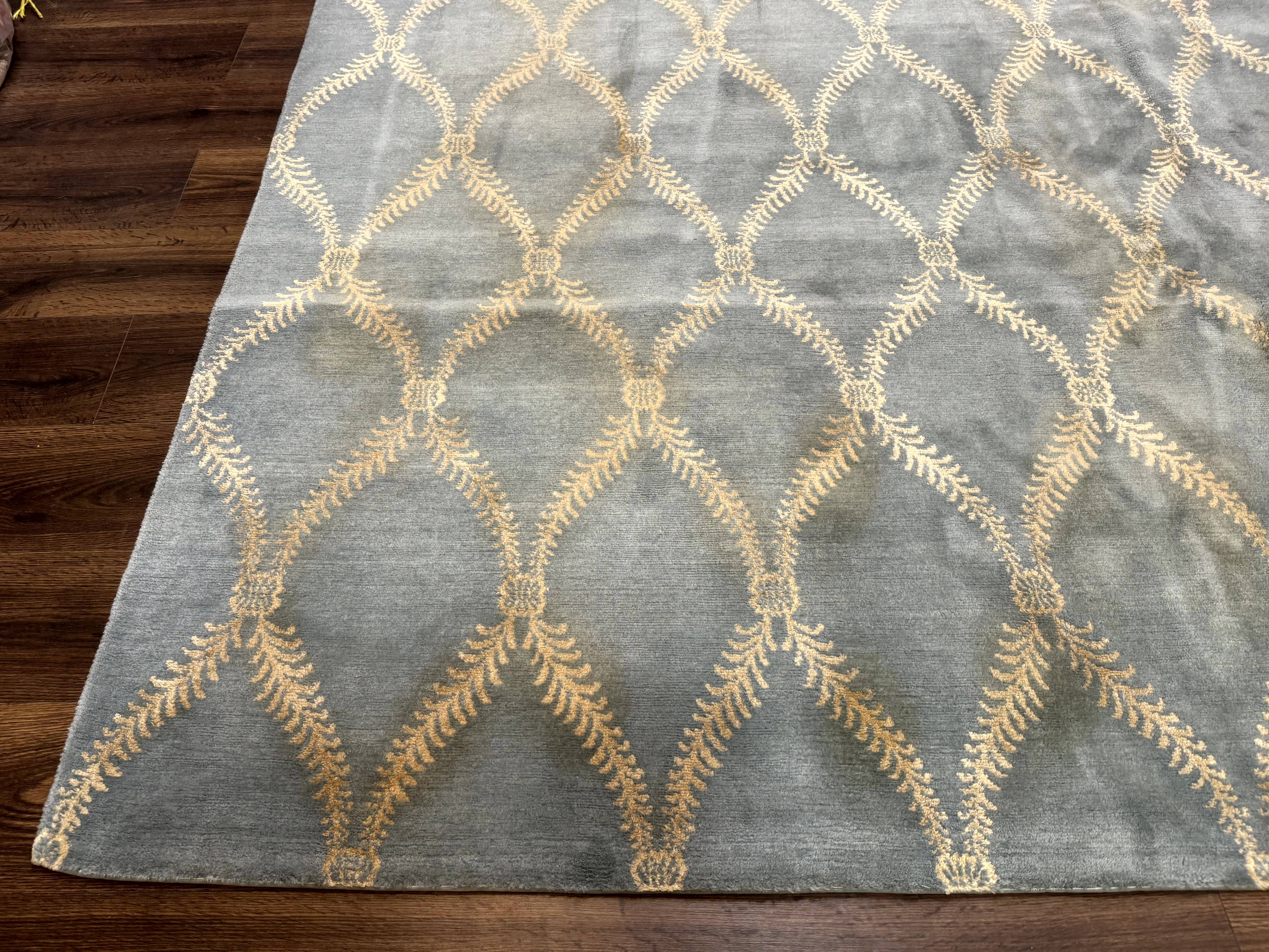 Modern Tibetan Area Rug 10x14 Wool Carpet Light Blue - Jewel Rugs