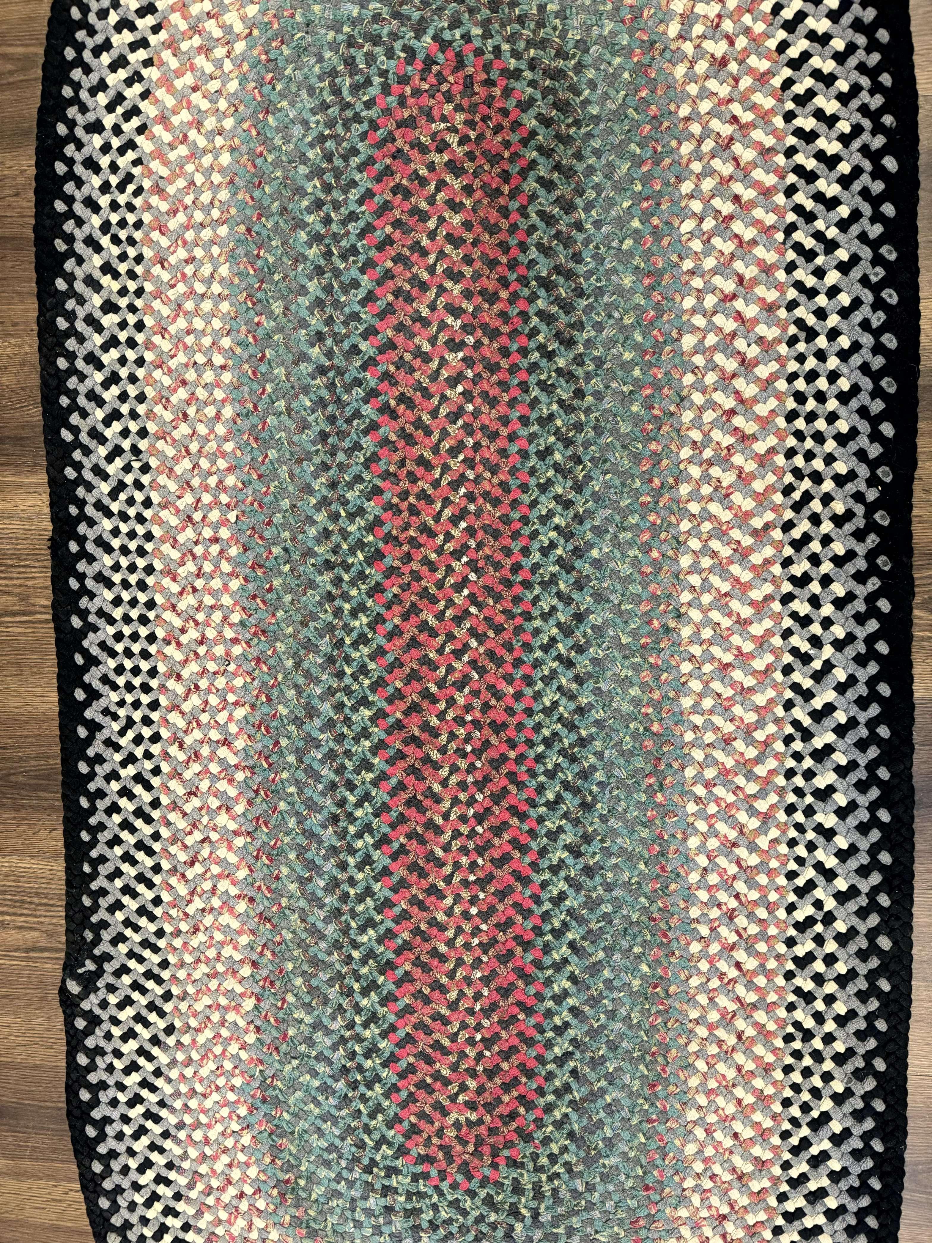 Oval Braided Rug 3 x 6.6, Multicolor, Vintage American Braided Carpet - Jewel Rugs