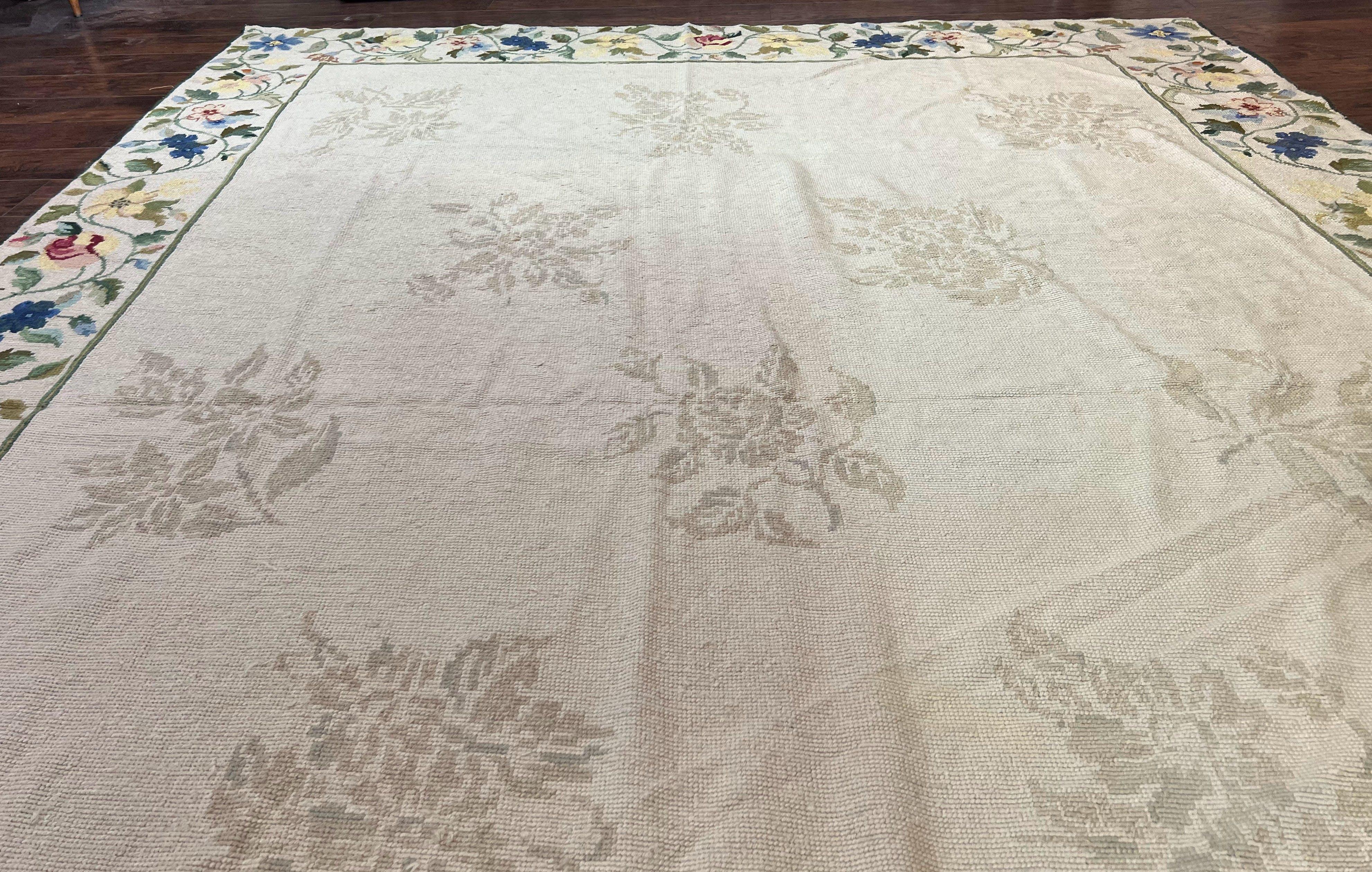 Spanish Needlepoint Rug 9x14, Floral, European Design, Handmade, Vintage Needlepoint Carpet, Room Sized Wool Rug - Jewel Rugs