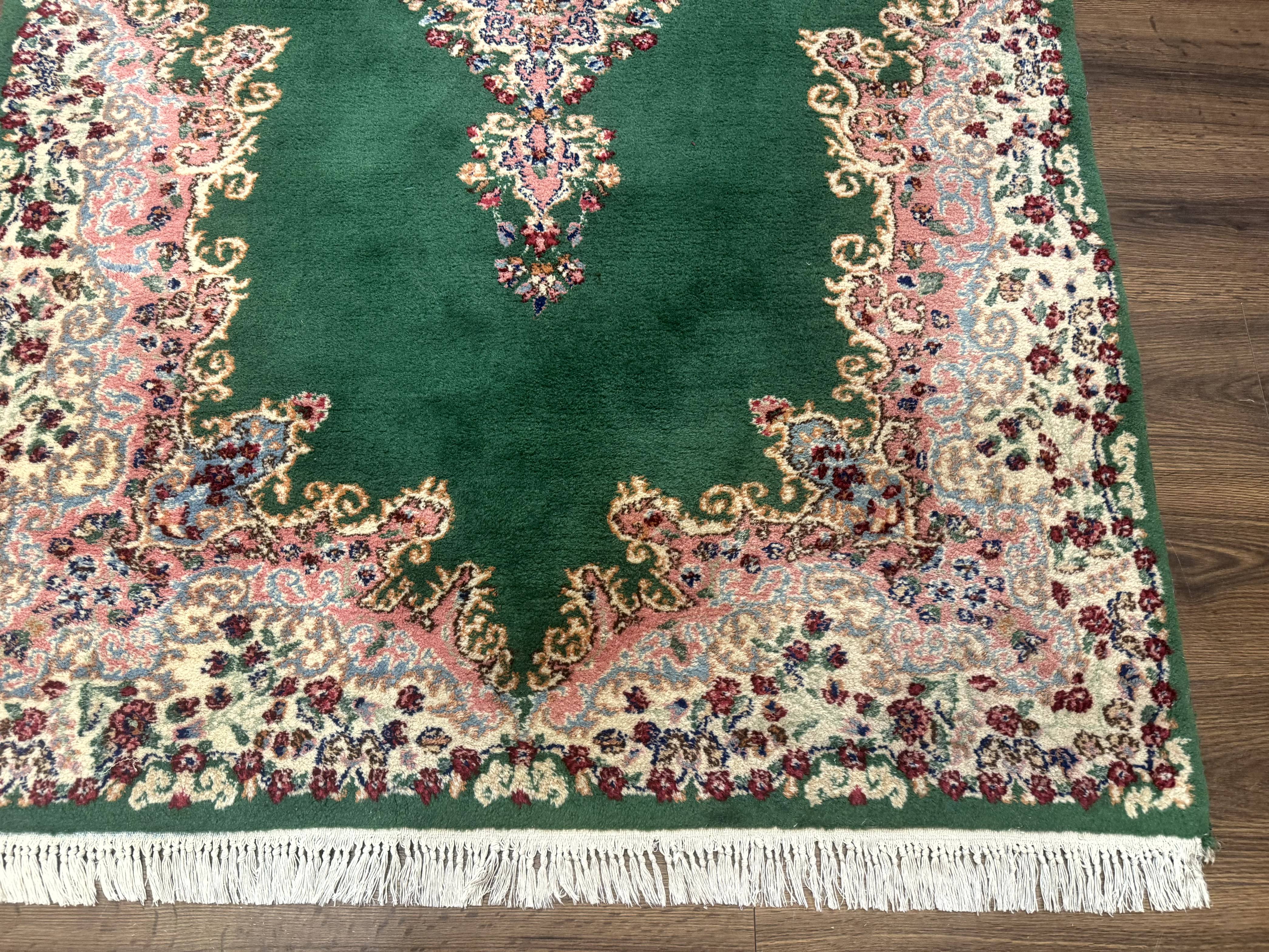Green Persian Kerman Rug 4x6, Semi Open Field, Green & Cream, Vintage - Jewel Rugs